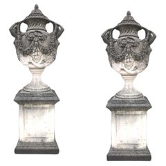 Pair of Italian Neoclassical Style Monumental Stone Garden Vases
