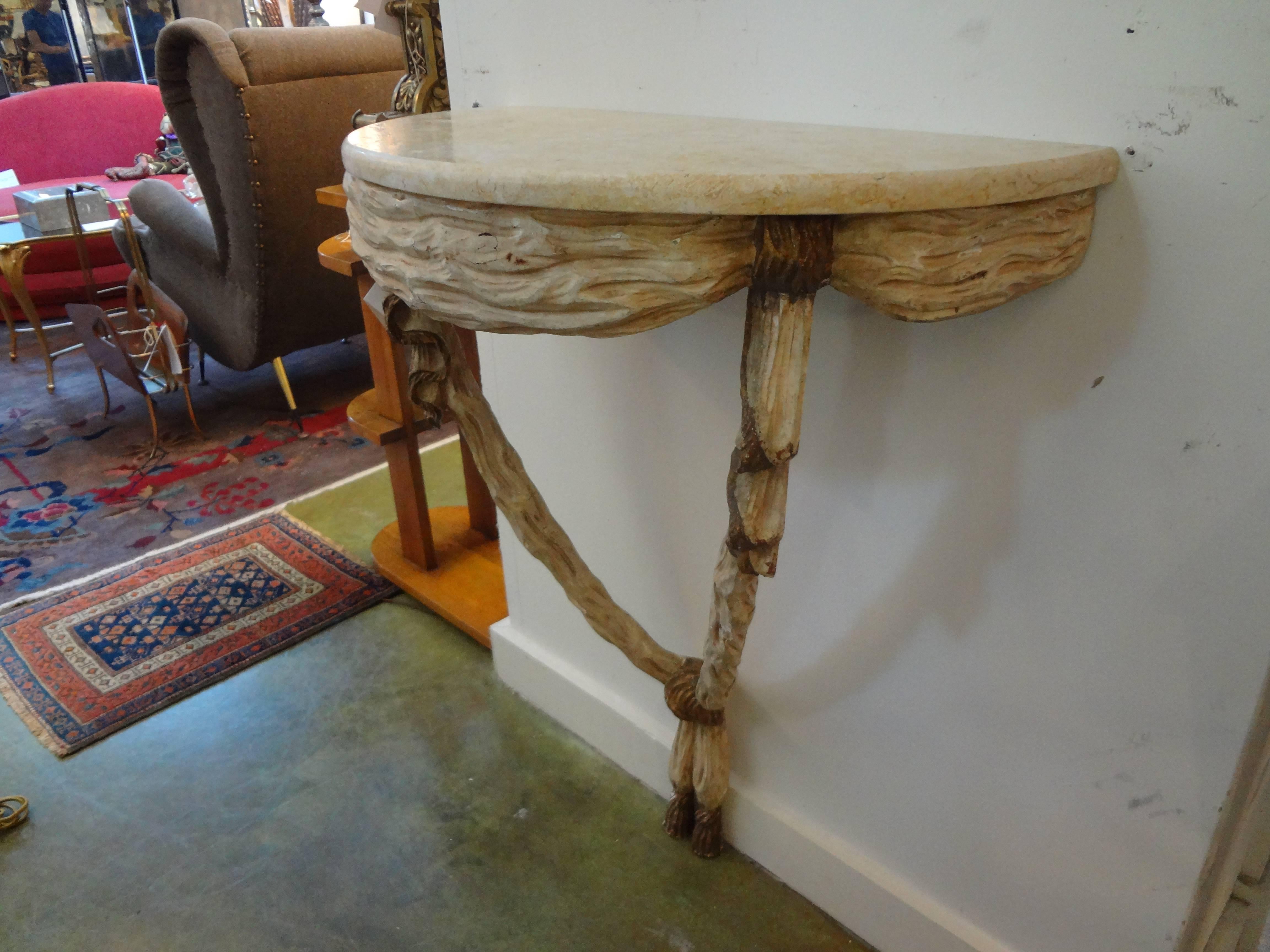 Pair of Italian Neoclassical Style Painted and Gilt Wood Console Tables In Good Condition In Houston, TX
