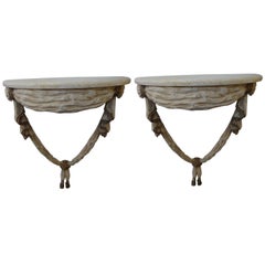 Pair of Italian Neoclassical Style Painted and Gilt Wood Console Tables