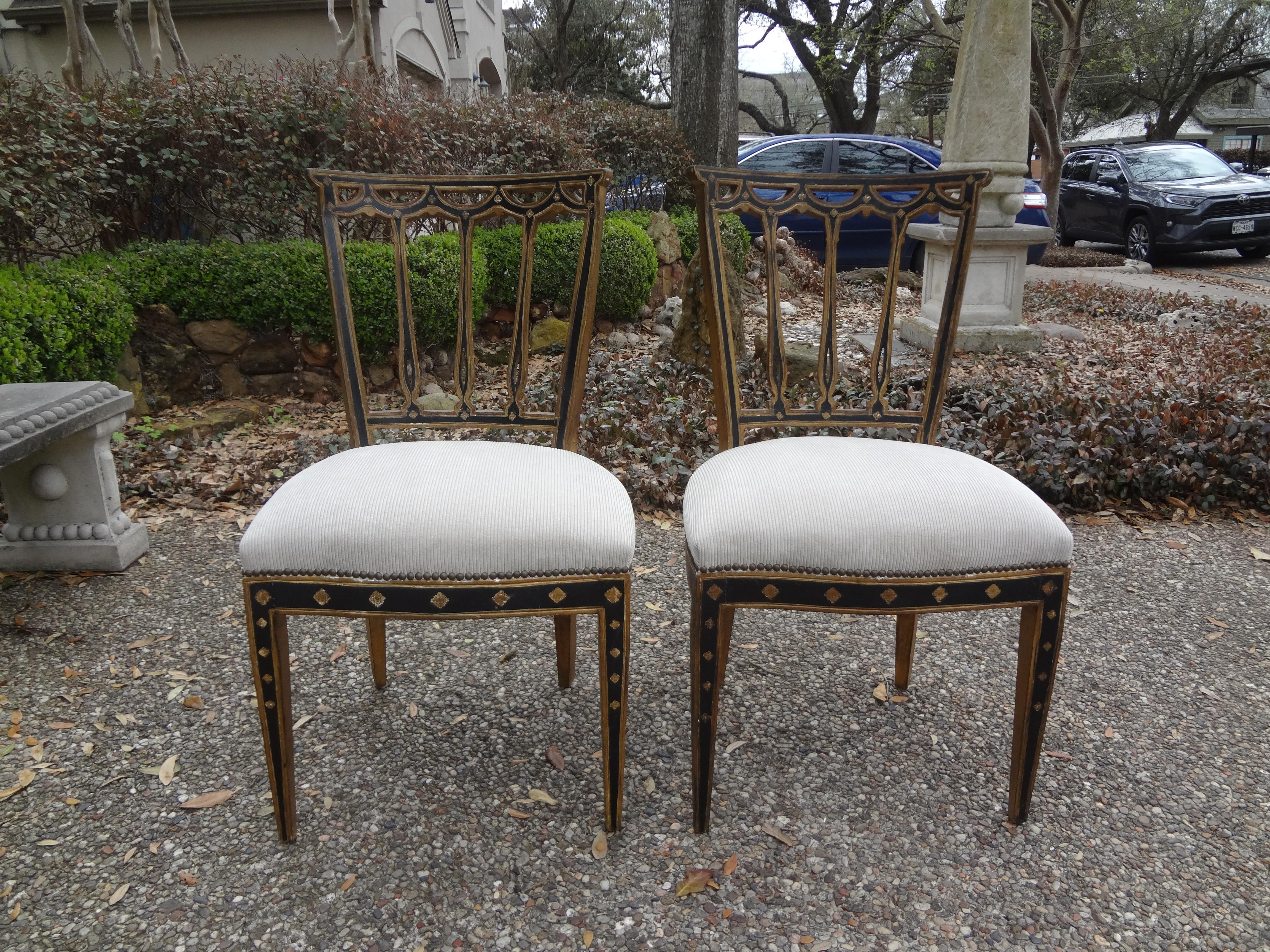 Pair of Italian Neoclassical Style Painted and Giltwood Chairs 12