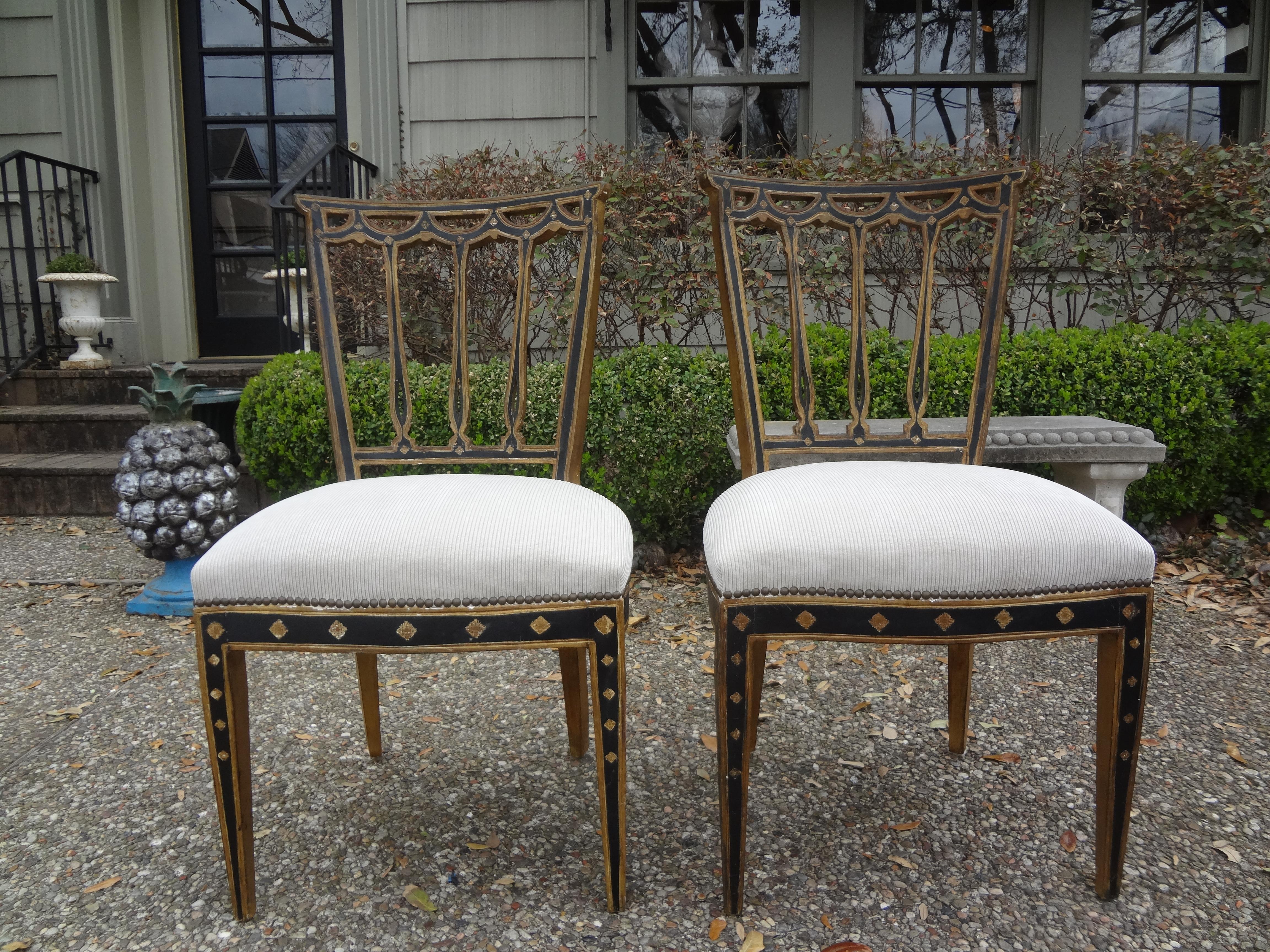 Pair of Italian Neoclassical Style Painted and Giltwood Chairs 13