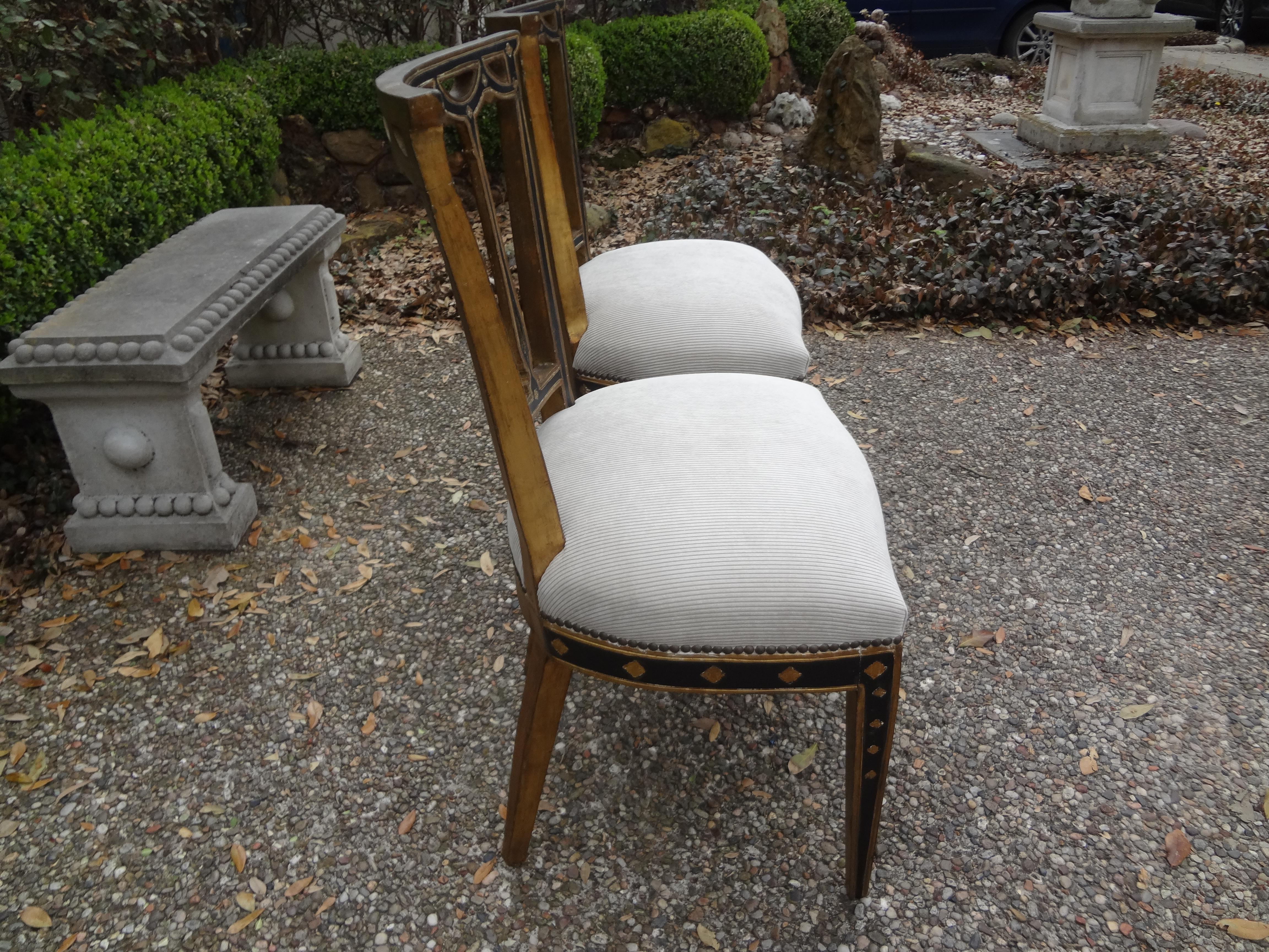 Pair of Italian Neoclassical Style Painted and Giltwood Chairs 3