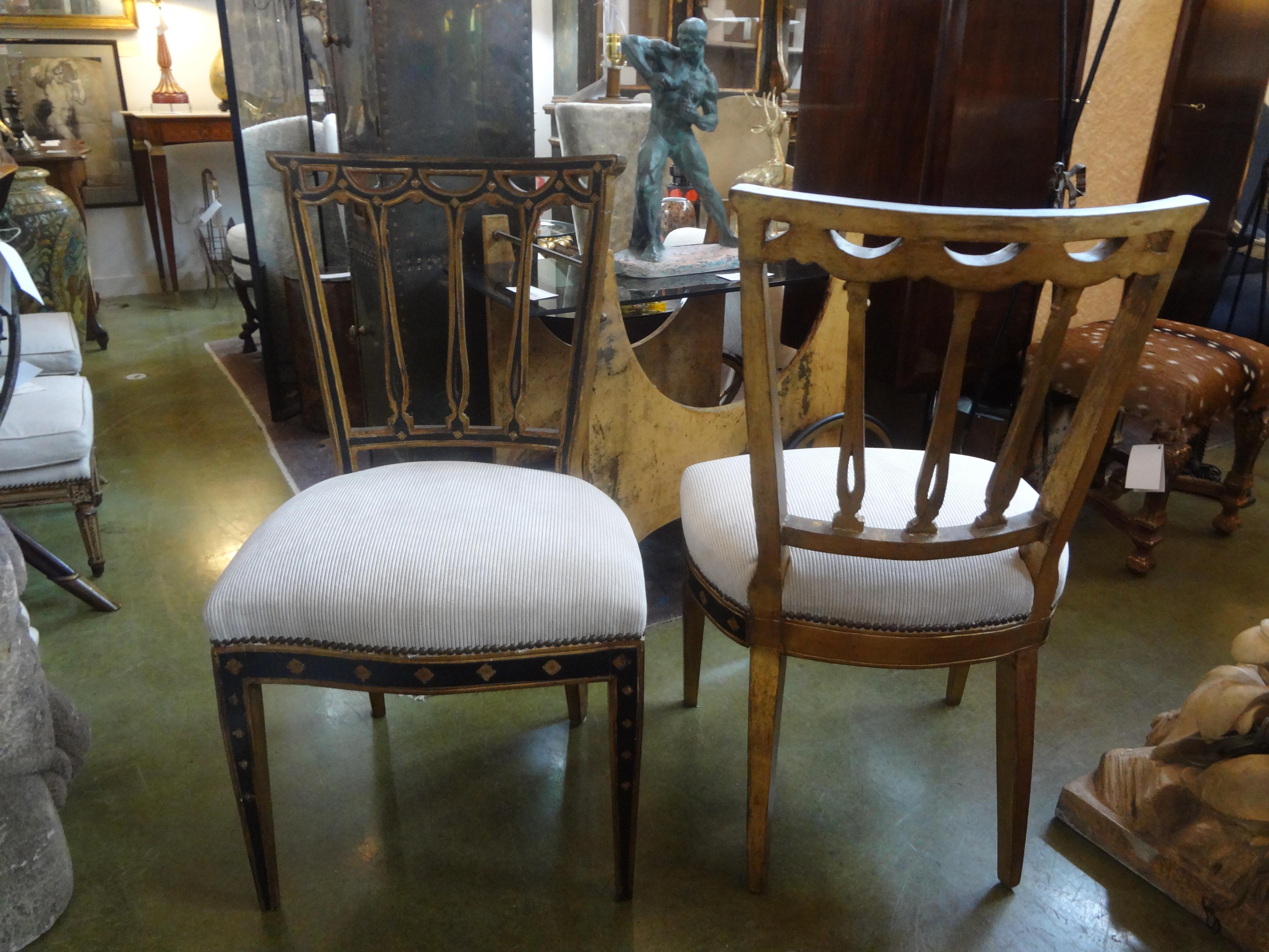 Pair of Italian Neoclassical Style Painted and Giltwood Chairs 9