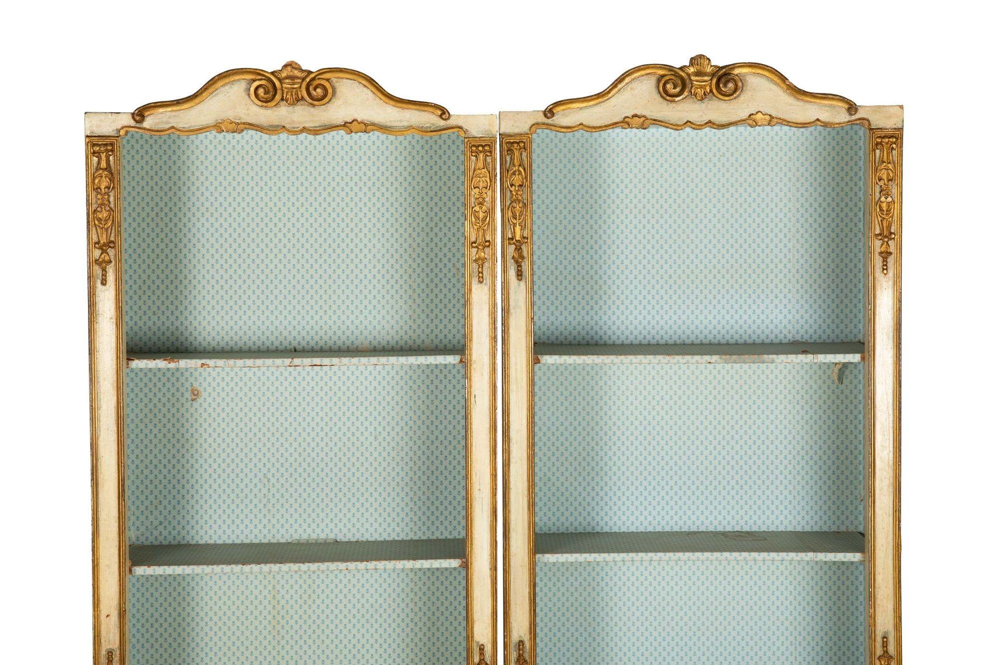 Giltwood Pair of Italian Neoclassical Style Painted Bookcase Bookshelves Cabinets
