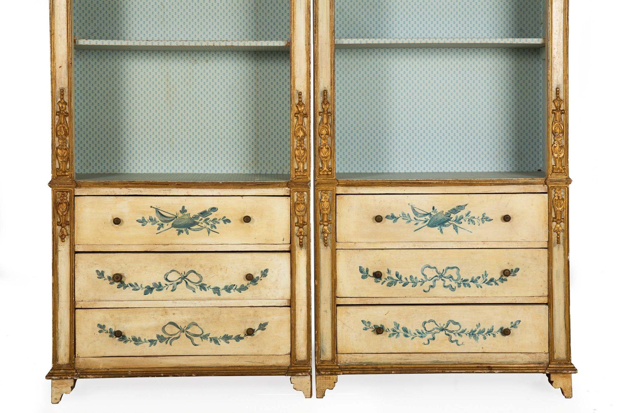 Pair of Italian Neoclassical Style Painted Bookcase Bookshelves Cabinets 1