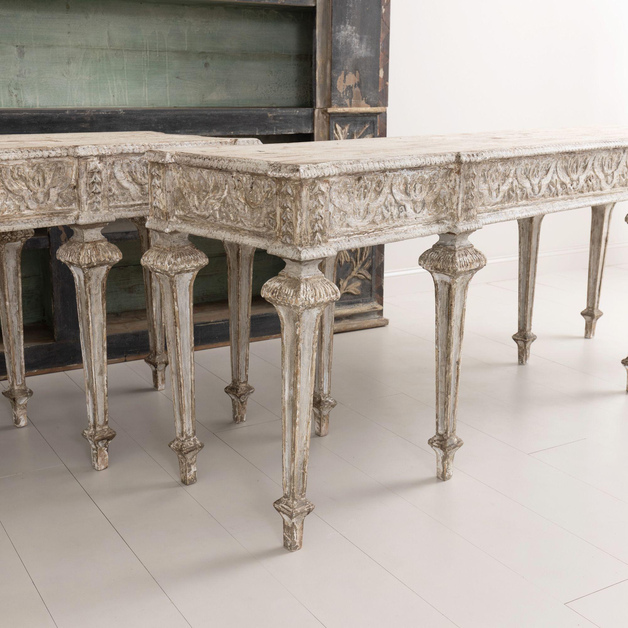 Pair of Italian Neoclassical Style Painted Console Tables In Excellent Condition In Wichita, KS