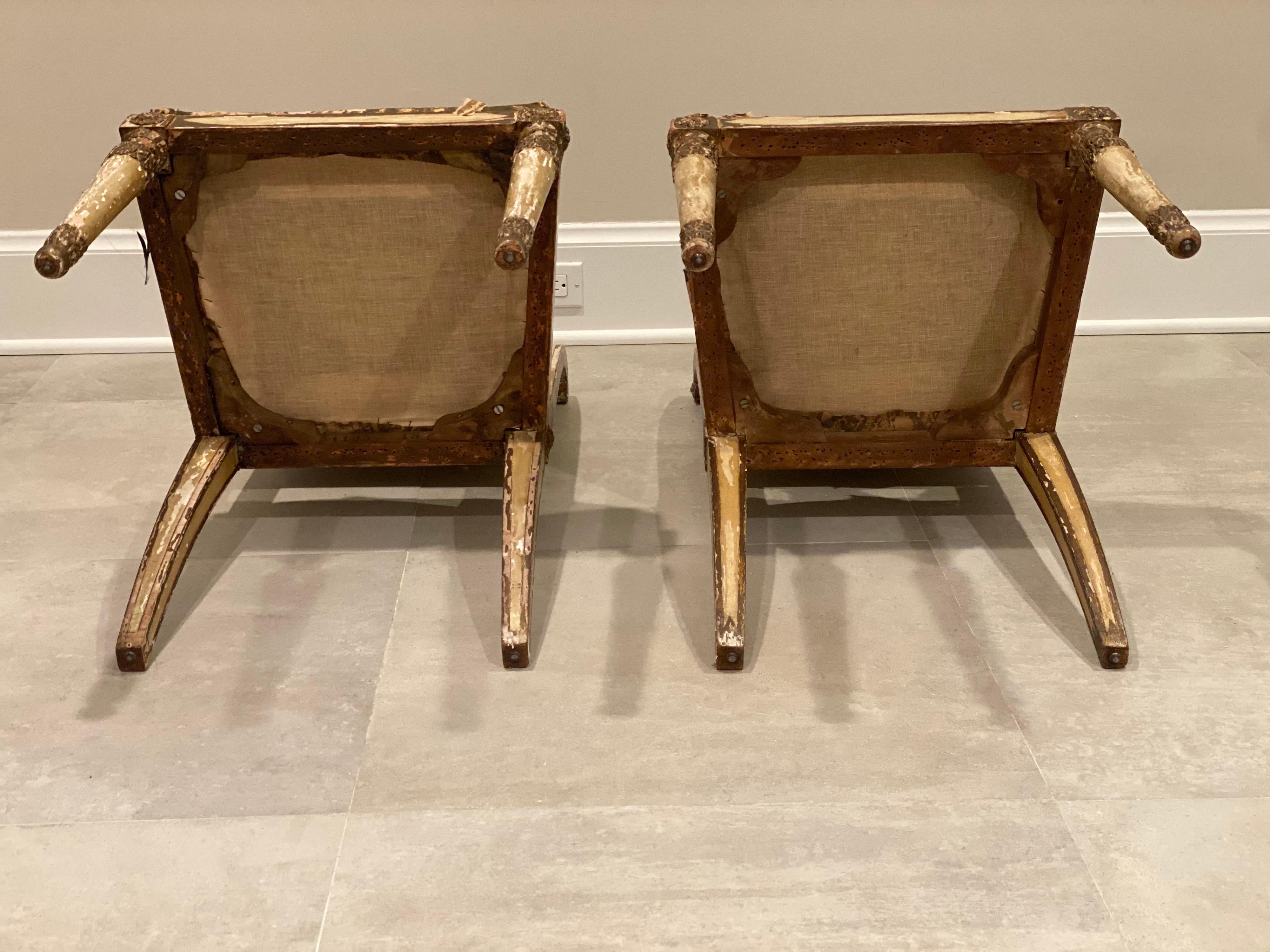 Pair of Italian Neoclassical Style Painted & Gilt Side Chairs, 19th Century 5