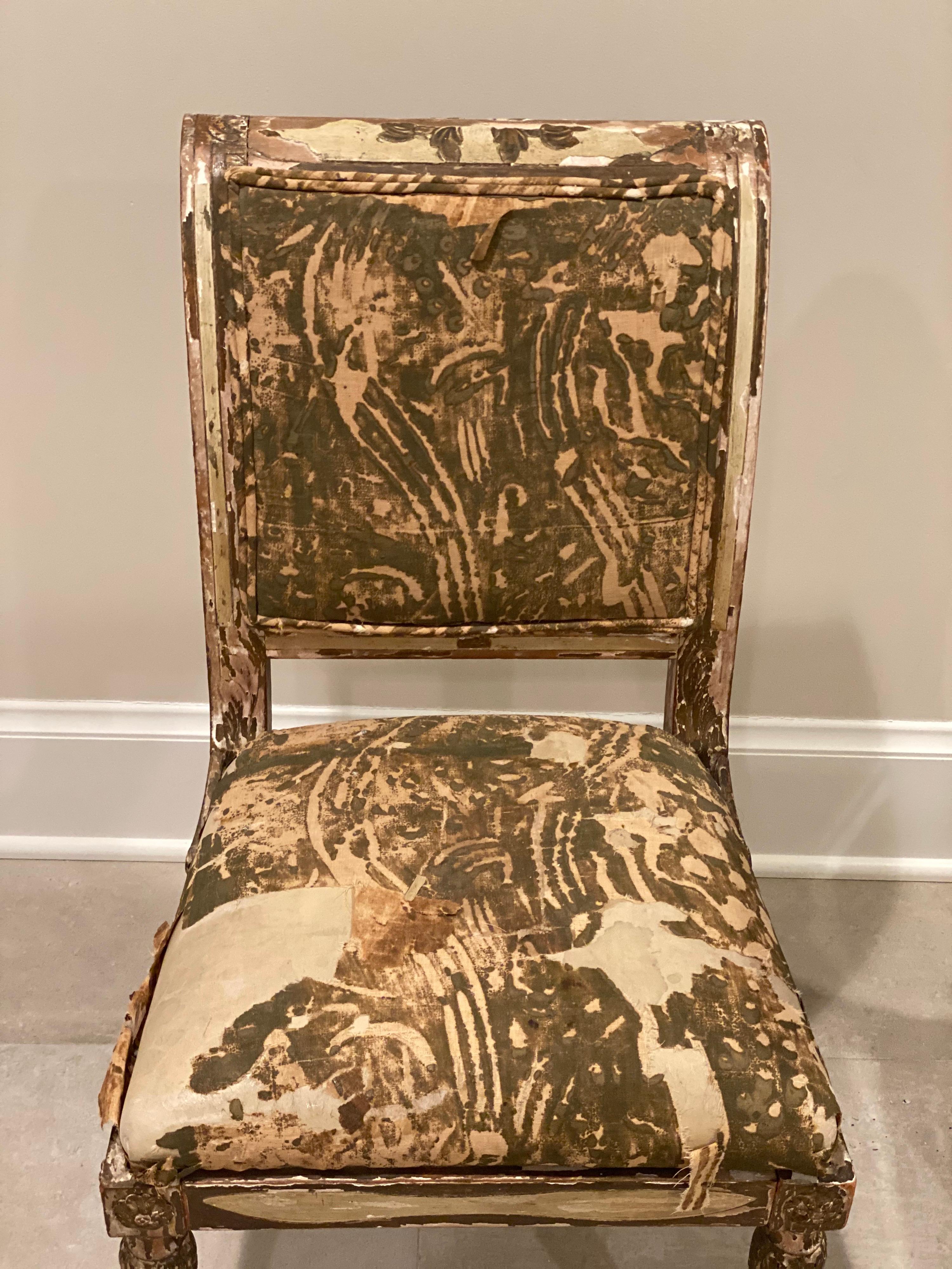 Pair of Italian Neoclassical Style Painted & Gilt Side Chairs, 19th Century 1