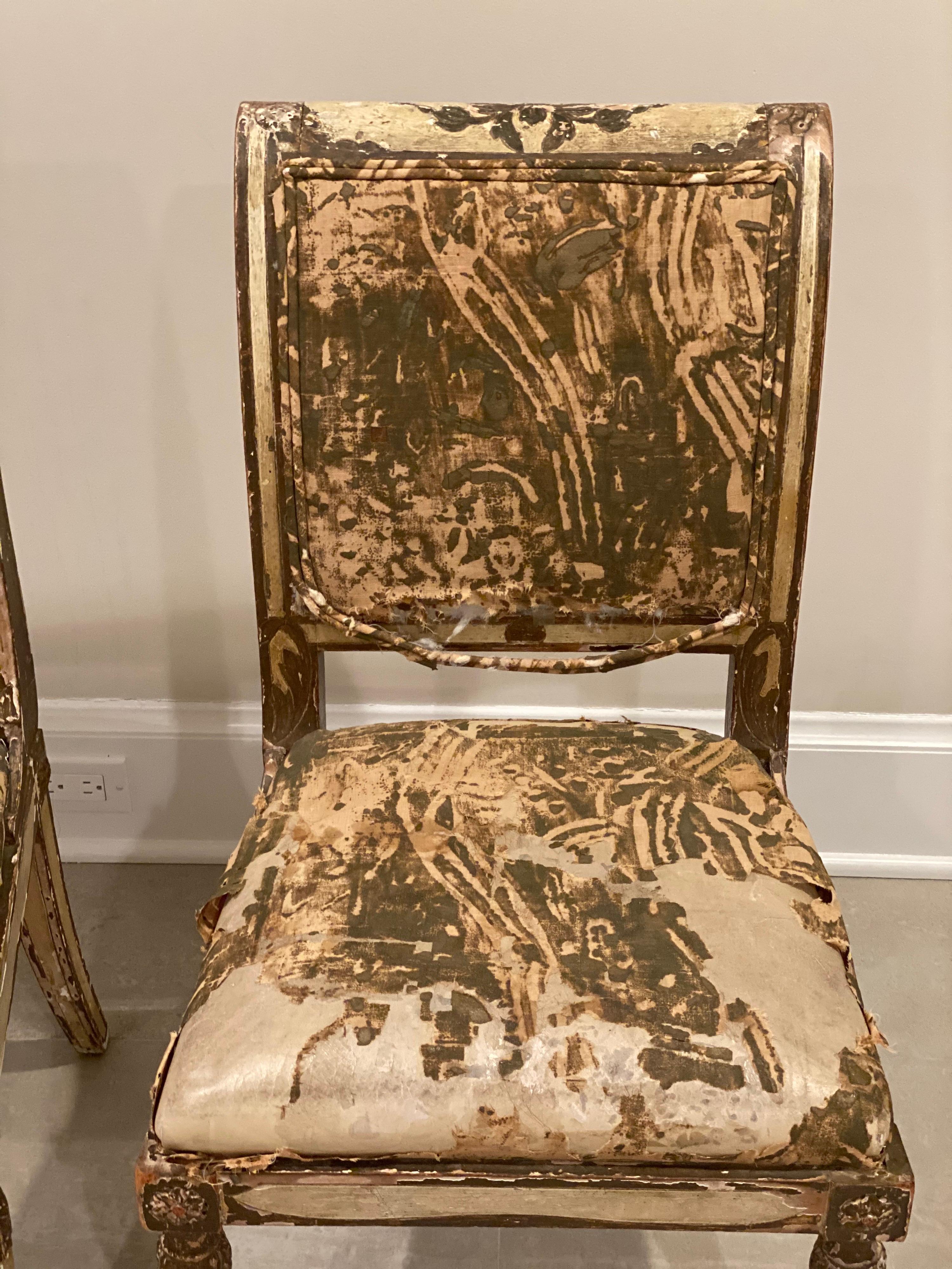 Pair of Italian Neoclassical Style Painted & Gilt Side Chairs, 19th Century 3