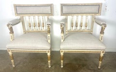 Italian Neoclassical Armchairs, Painted & Gilt, Distressed Finish