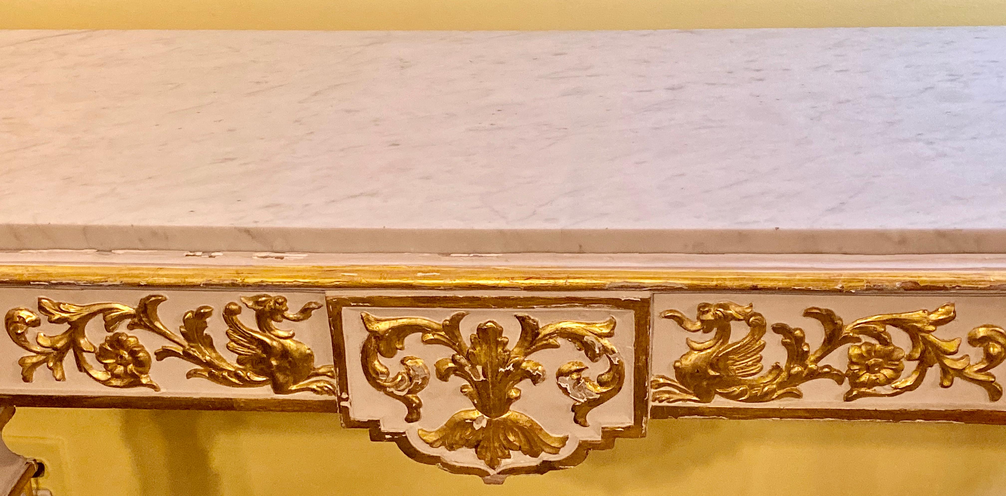 Console Tables Pair Parcel-Gilt and White Painted Italian Neoclassical Style  5