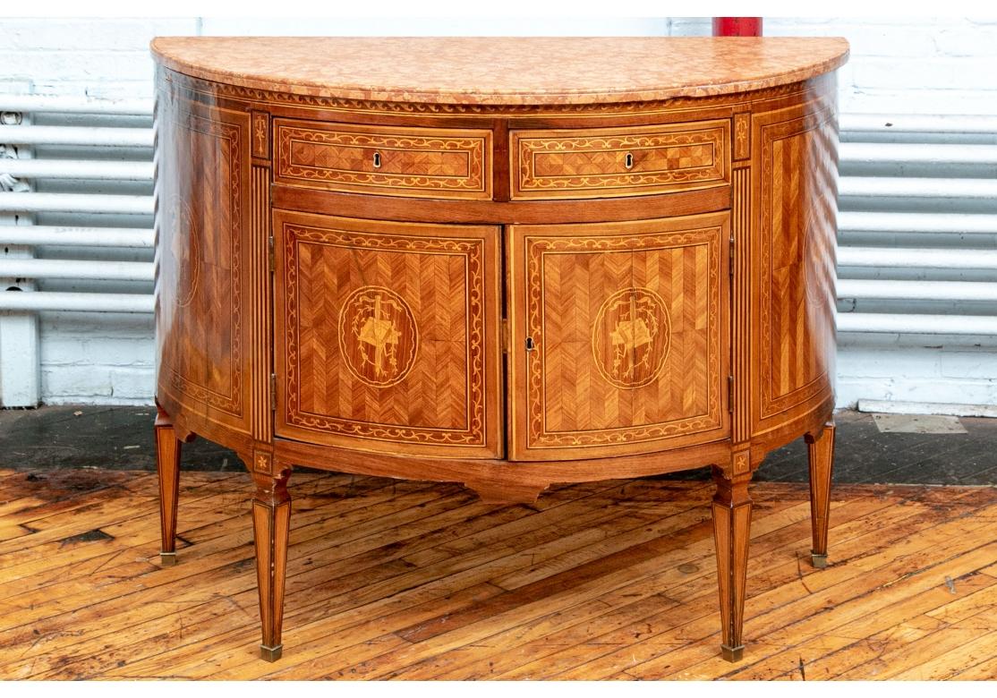 Pair of Italian Neoclassical Style Parquetry And Marquetry Bow Front Chests In Fair Condition For Sale In Bridgeport, CT