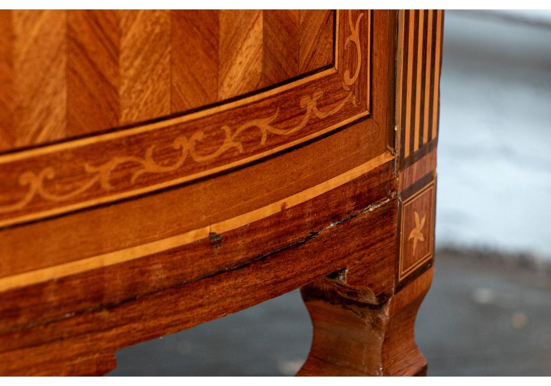 Brass Pair of Italian Neoclassical Style Parquetry And Marquetry Bow Front Chests For Sale