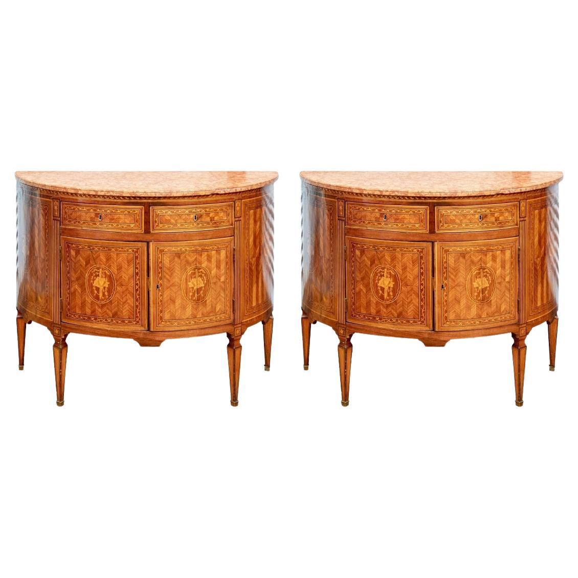 Pair of Italian Neoclassical Style Parquetry And Marquetry Bow Front Chests For Sale
