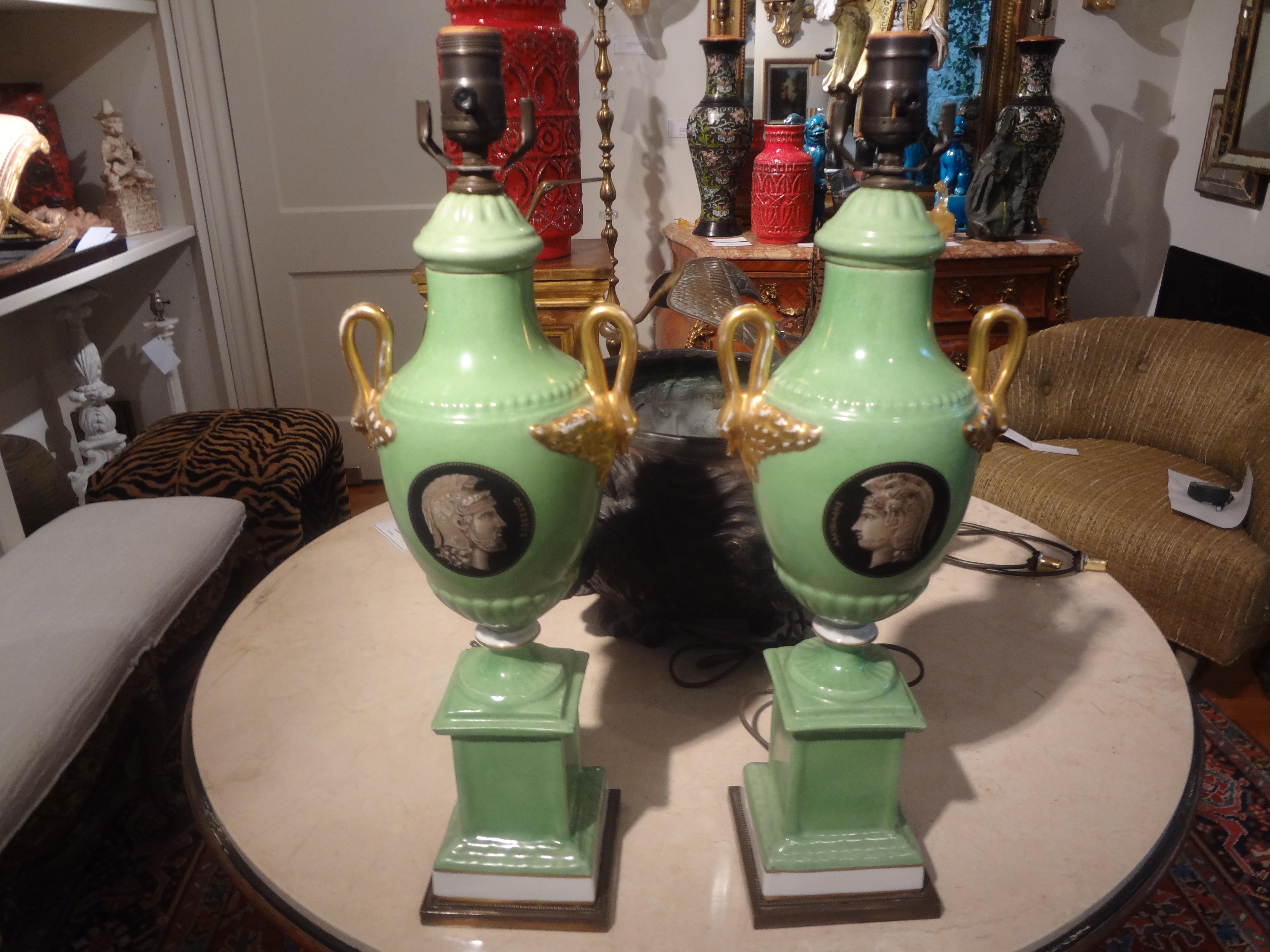 Pair of Italian Neoclassical Style Porcelain Lamps For Sale 5