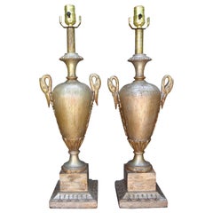 Pair of Italian Neoclassical Style Silver Giltwood Lamps