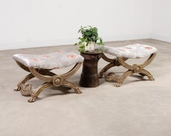 Pair of Italian Neoclassical Style Silvered Curule Bench Seats