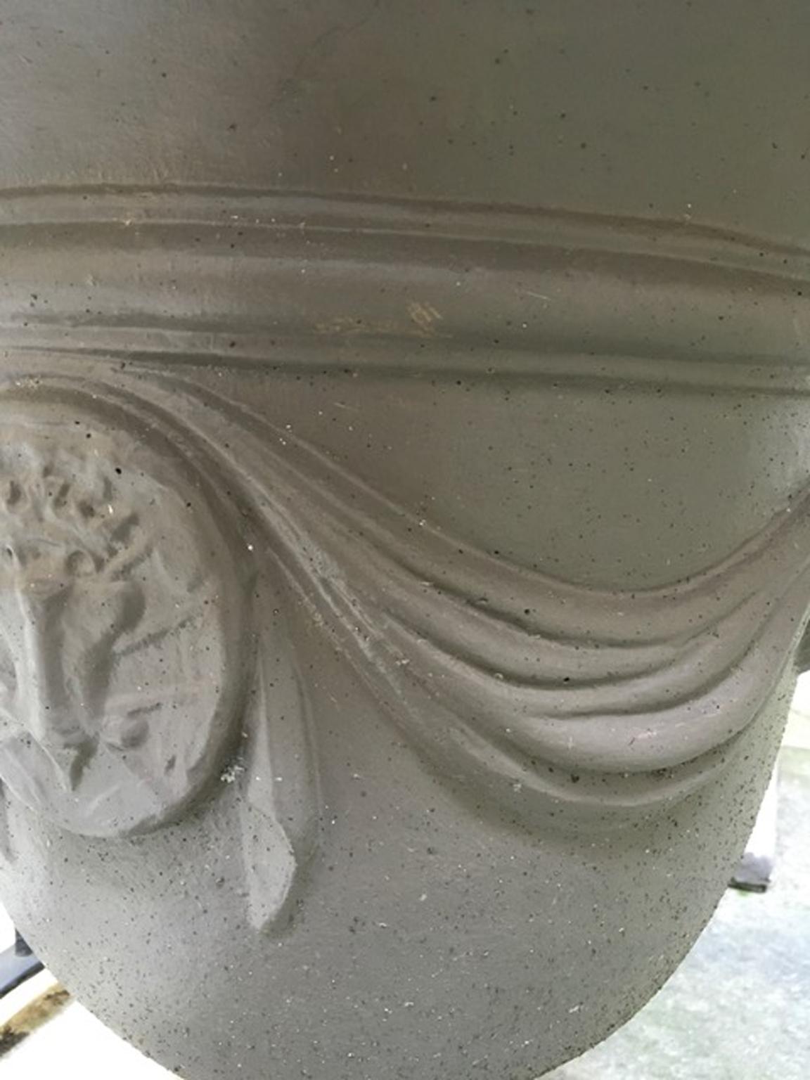 Pair of Italian Neoclassical Style Stone Paste Gardens Urns Hand Paint Mud Color For Sale 15
