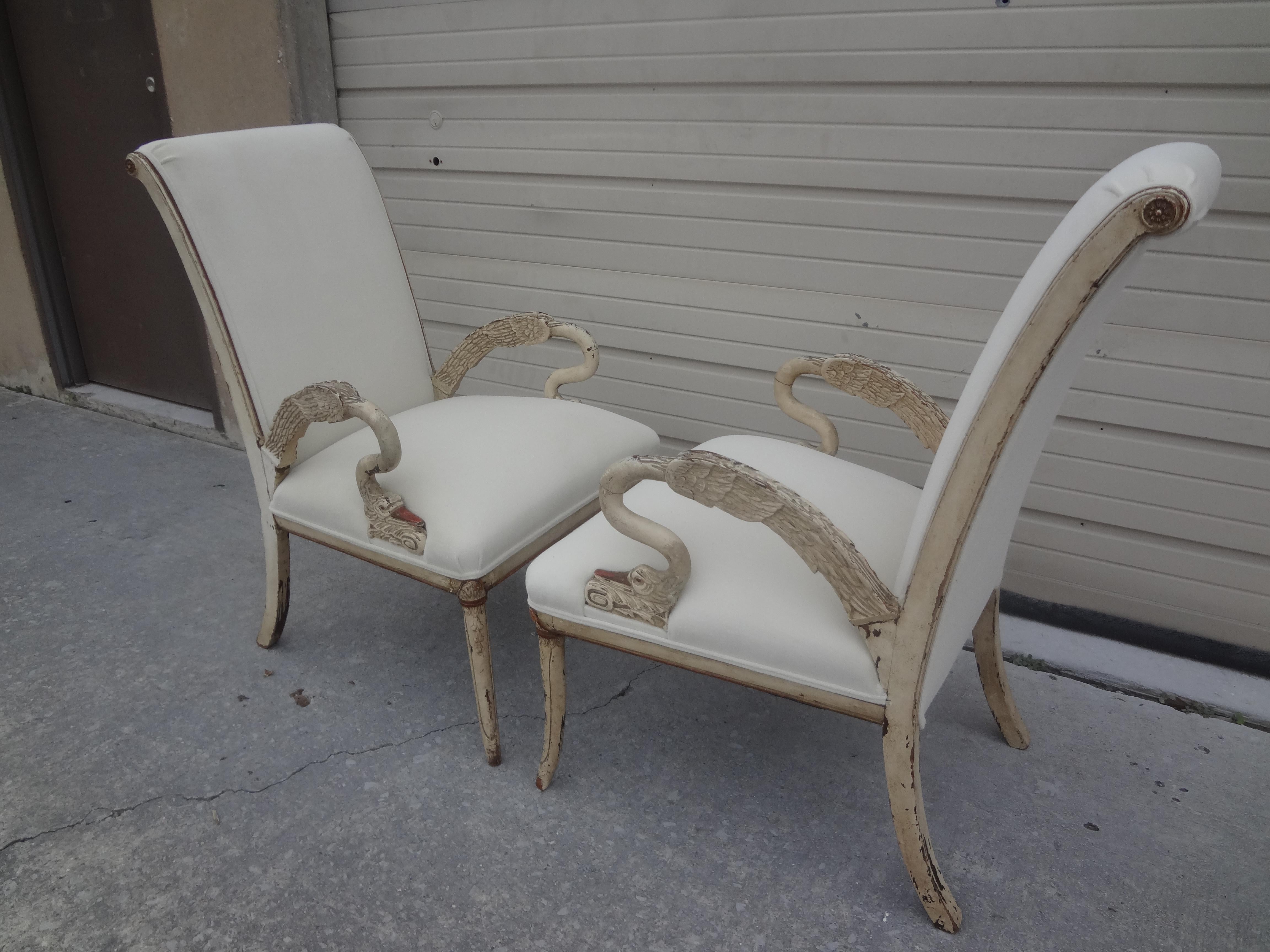 Pair of Italian Neoclassical Style Swan Chairs 4
