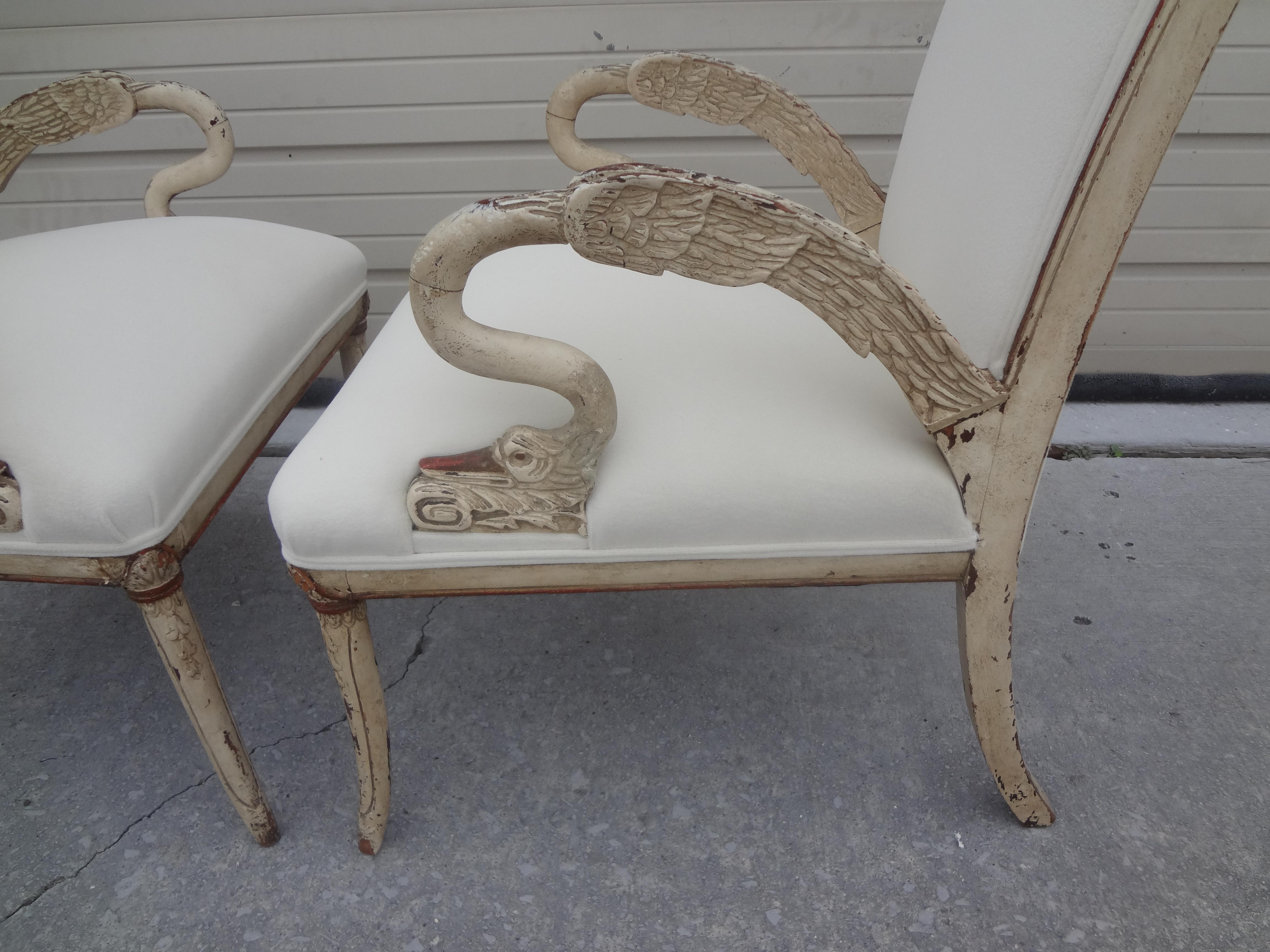 Pair of Italian Neoclassical Style Swan Chairs 5