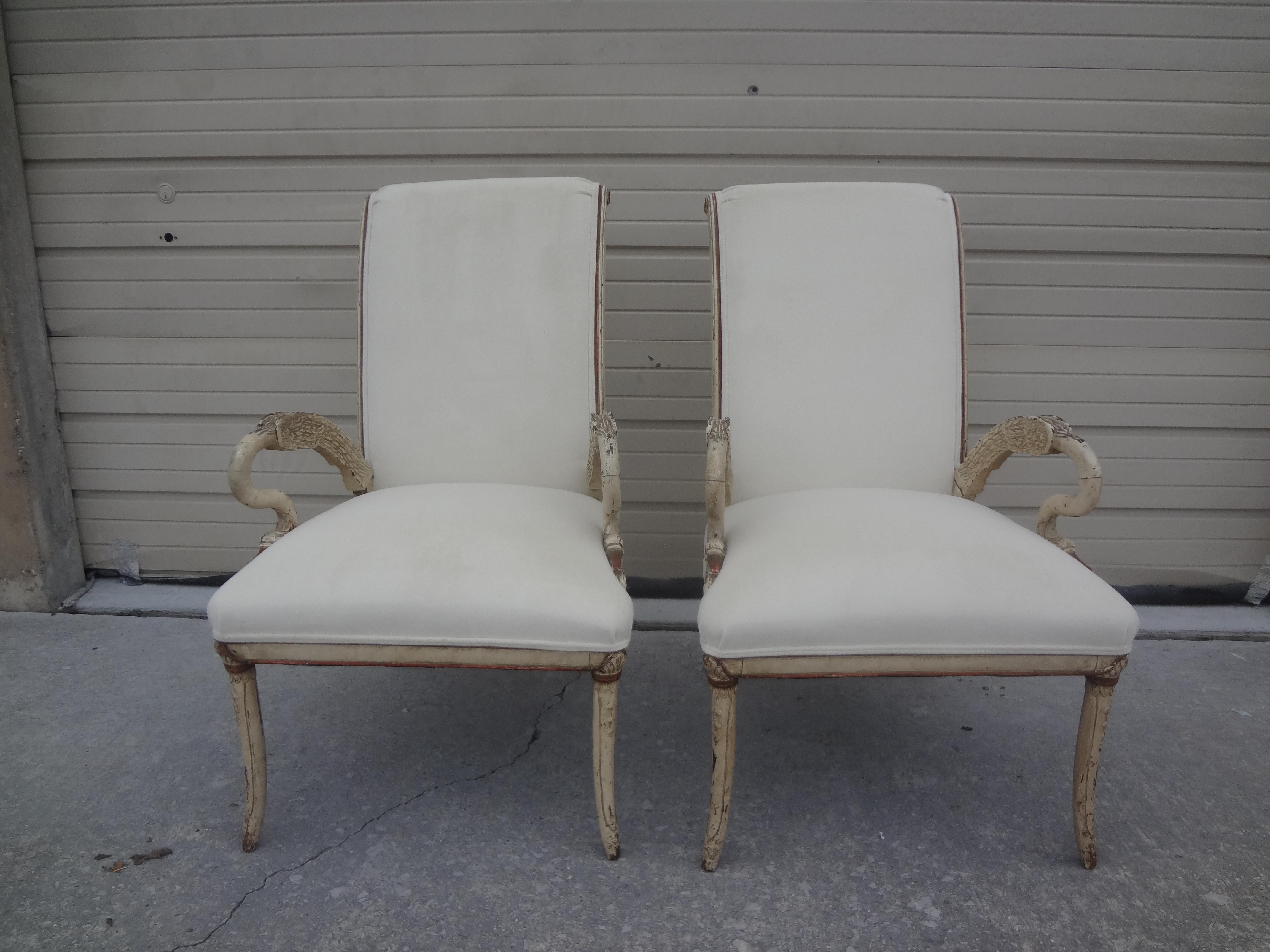Pair of Italian Neoclassical Style Swan Chairs 8