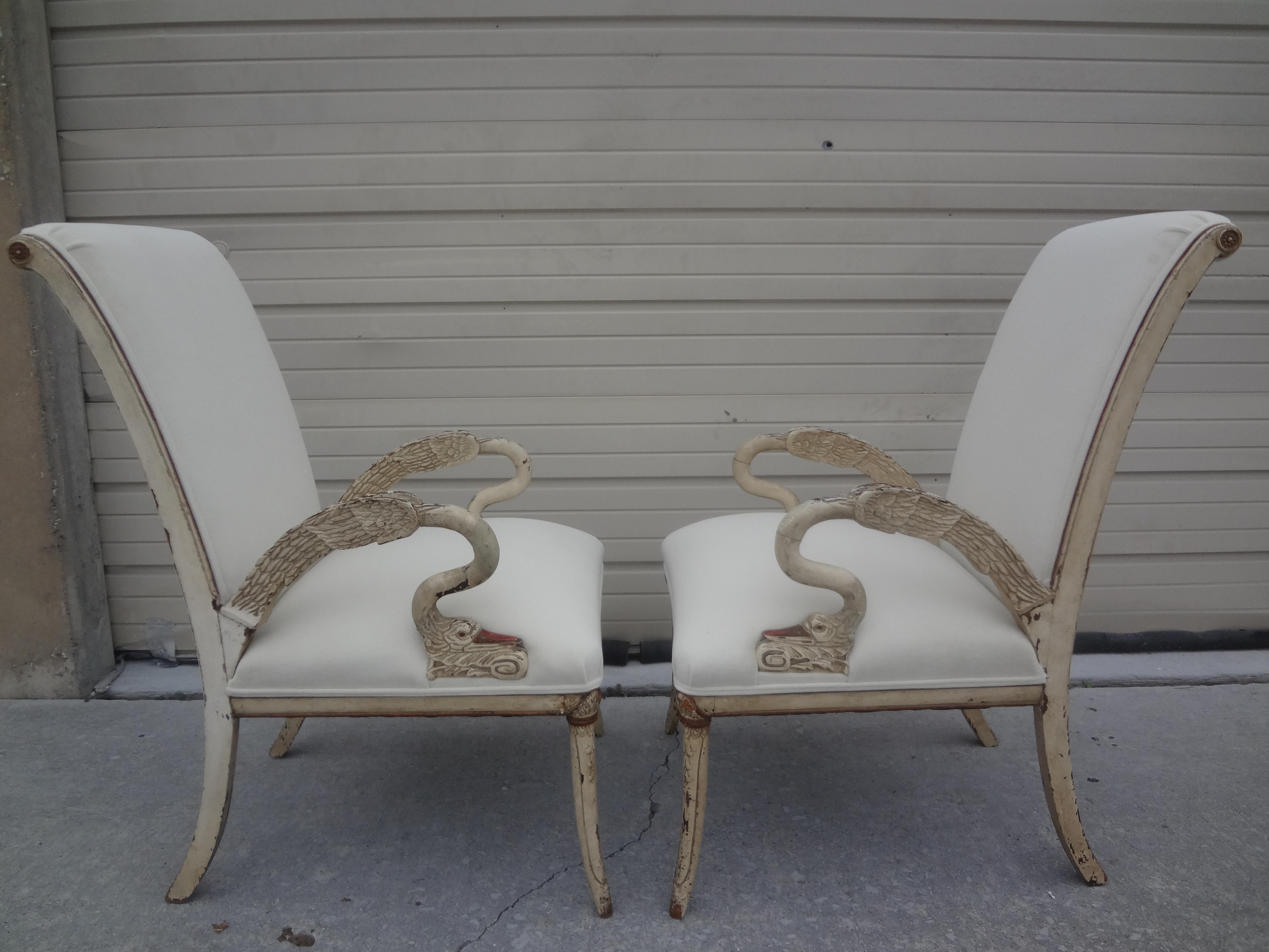Pair of Italian Neoclassical Style Swan Chairs 9