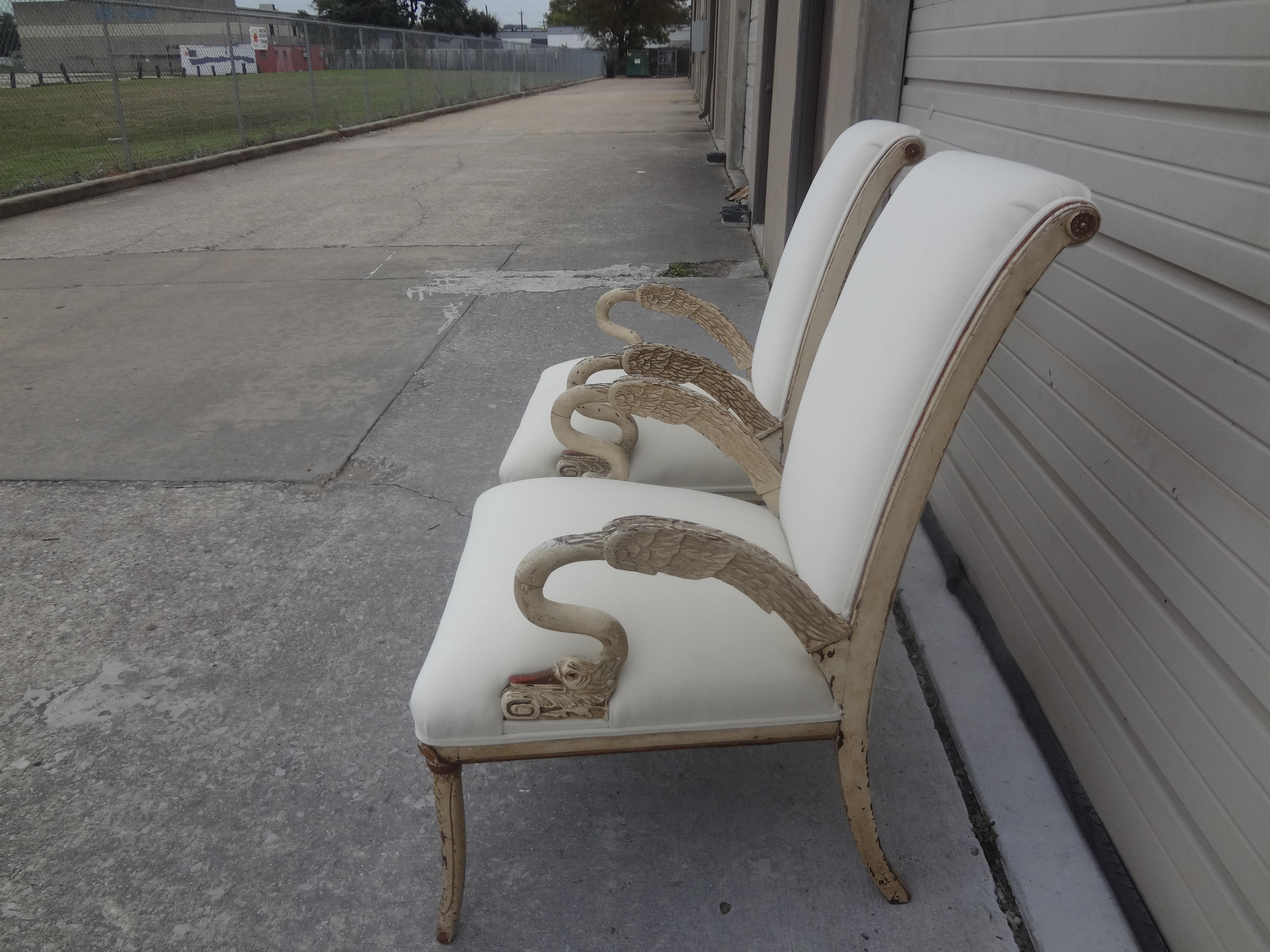 Painted Pair of Italian Neoclassical Style Swan Chairs