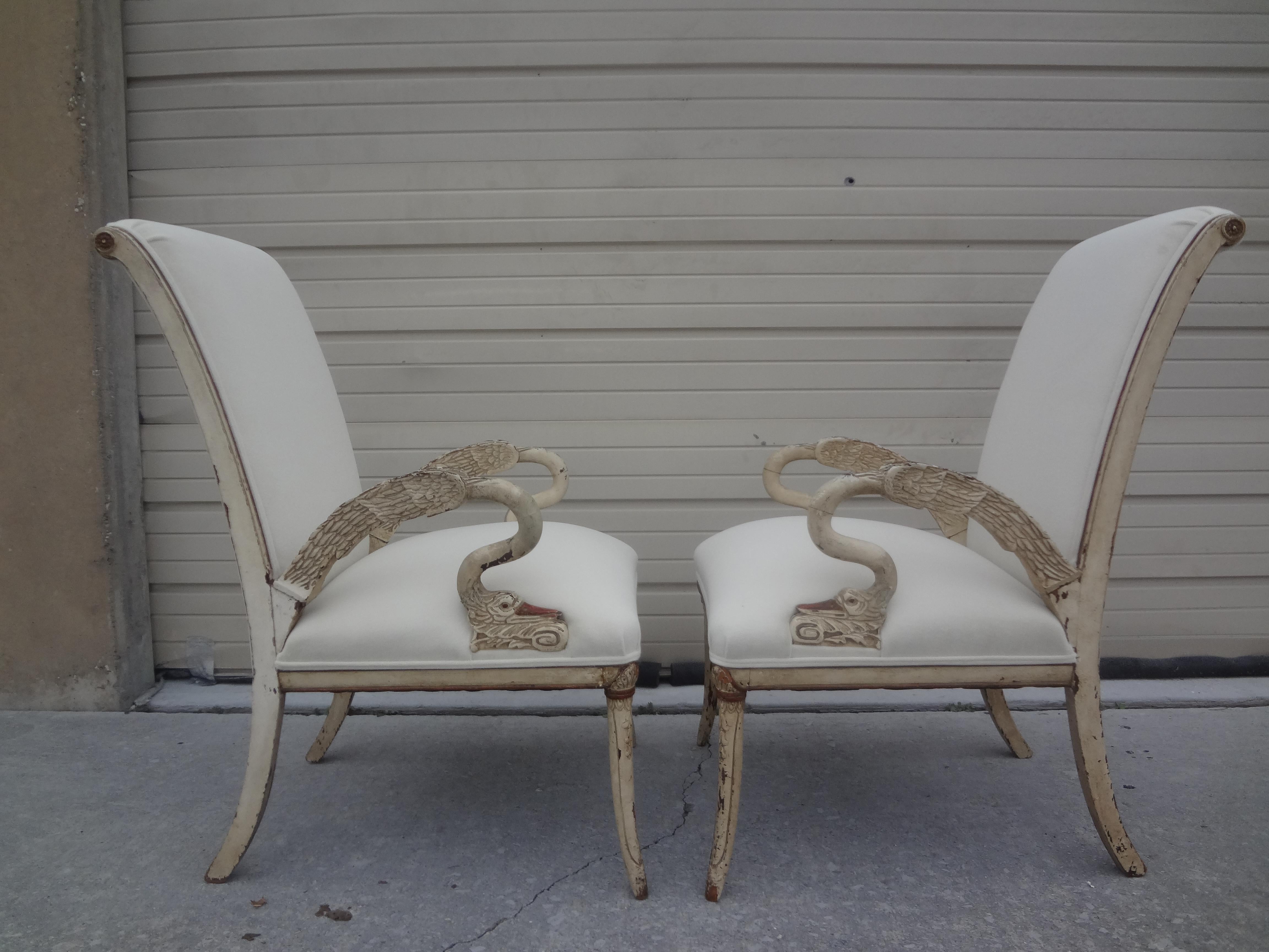 Velvet Pair of Italian Neoclassical Style Swan Chairs