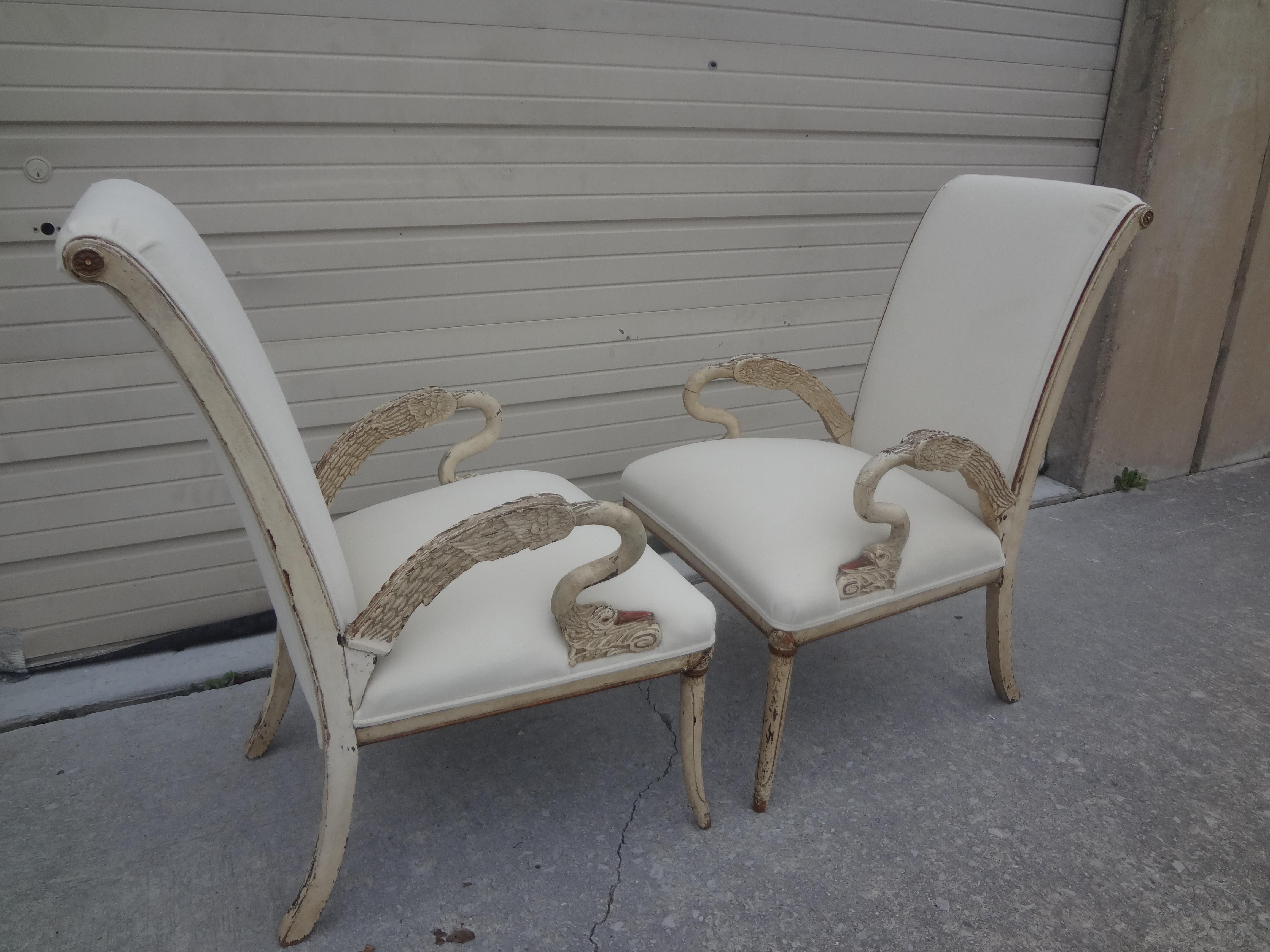 Pair of Italian Neoclassical Style Swan Chairs 3