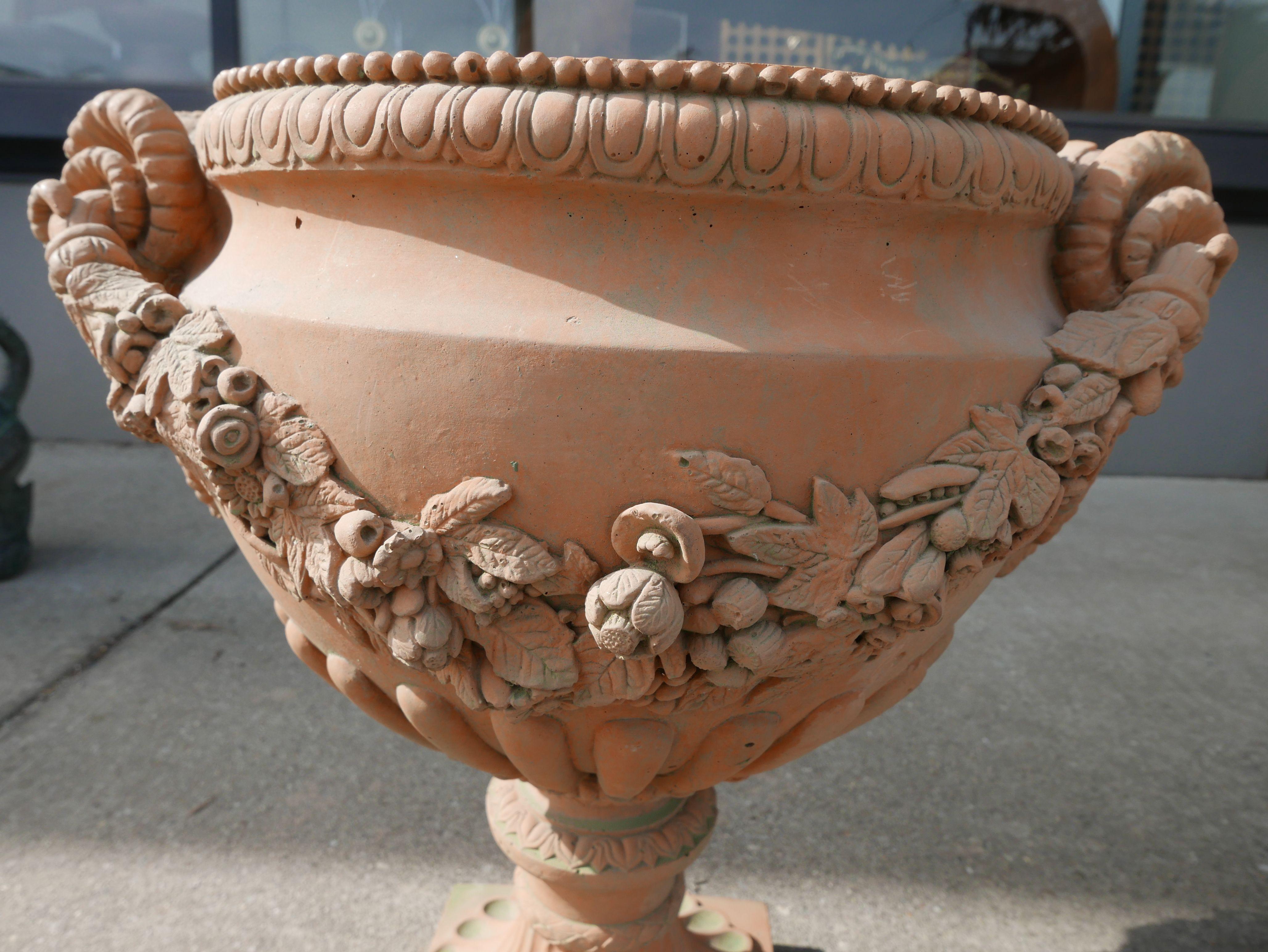 Early 20th Century Pair of Italian Neoclassical Style Terracotta Planters