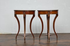 Pair of Italian Neoclassical Style Walnut and Brass Inlaid Oval Guéridon Tables