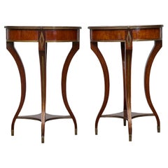 Pair of Italian Neoclassical Style Walnut and Brass Inlaid Oval Guéridon Tables