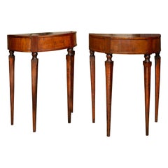 Antique Pair of 19 th c.Italian Neoclassical Style Walnut Demilune Console Tables, 