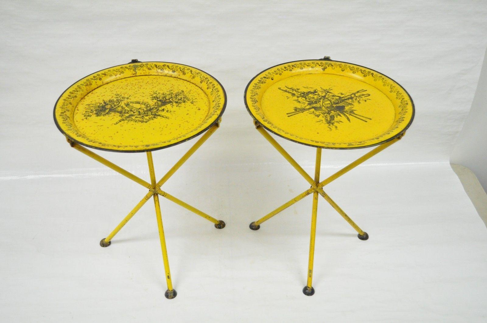 Pair of Italian Neoclassical Tole Metal Folding Side Tables Yellow Harvest 6