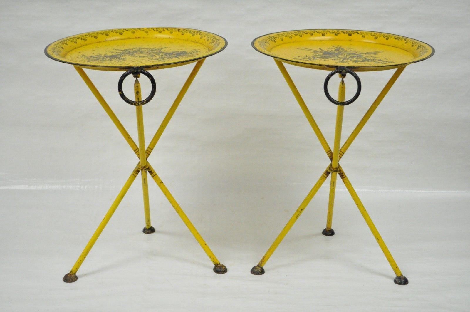 Pair of Italian Neoclassical Tole Metal Folding Side Tables Yellow Harvest 3