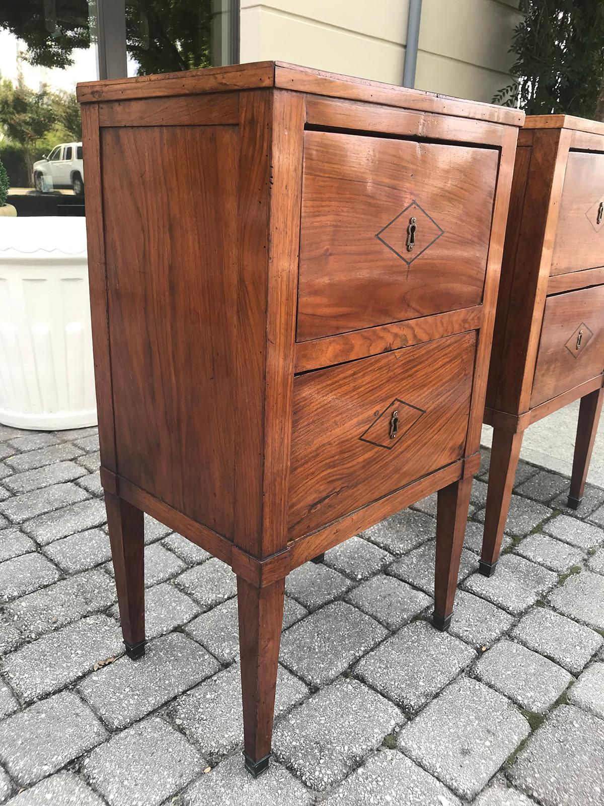 Pair of Italian Neoclassical Two-Drawer Bedside Commodes with Inset Marble 3