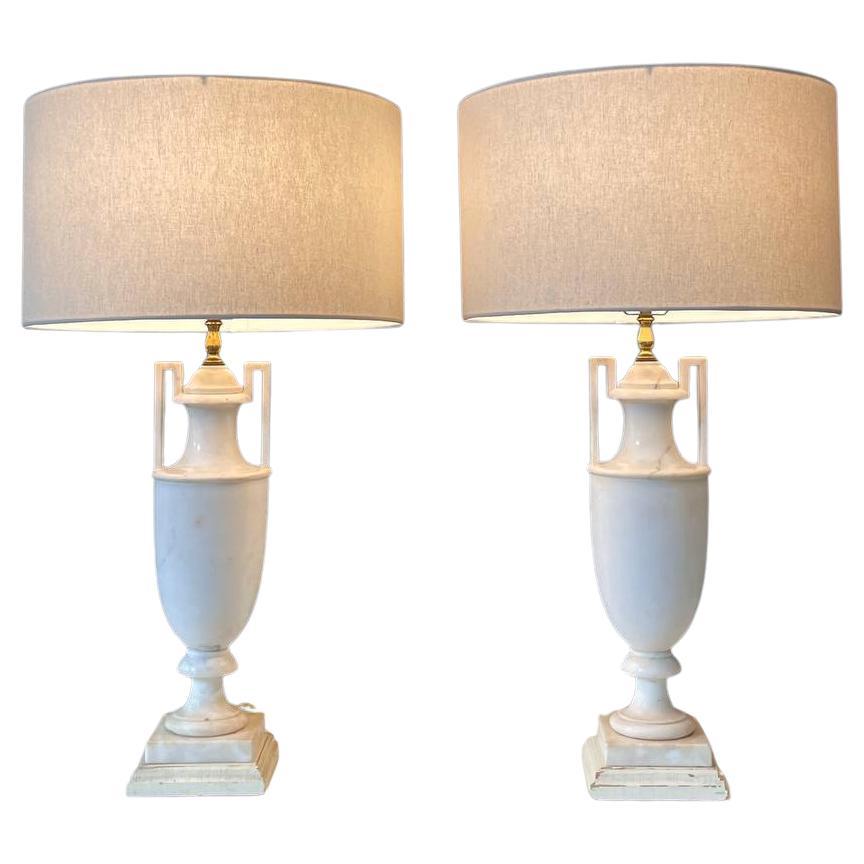 Pair of Italian Neoclassical Urn Style Alabaster Table Lamps