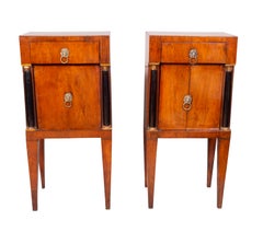 Pair of Italian Neoclassical Walnut and Ebonized Commodinis