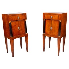 Antique Pair of Italian Neoclassical Walnut and Ebonized Commodinis