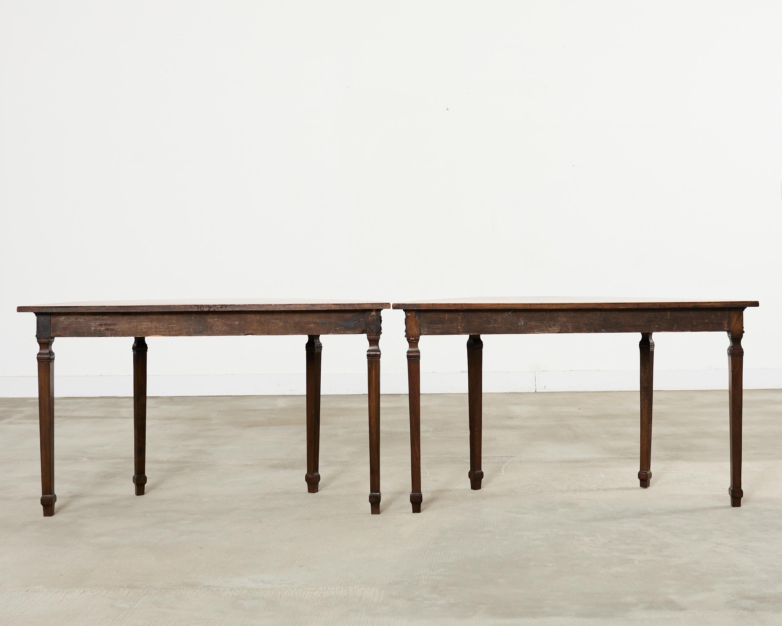 Pair of Italian Neoclassical Walnut Apollo Sunburst Demilunes For Sale 14