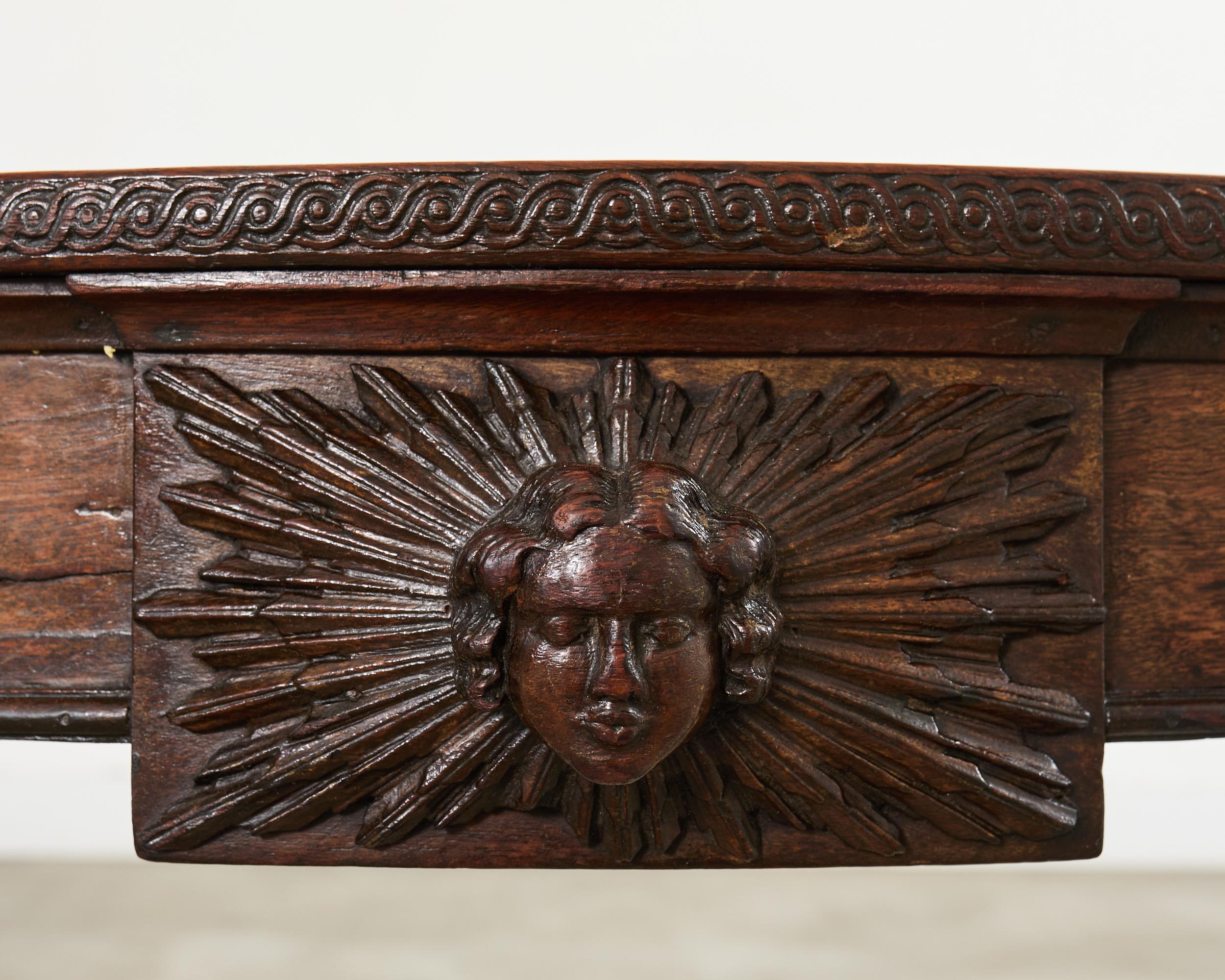 Hand-Crafted Pair of Italian Neoclassical Walnut Apollo Sunburst Demilunes For Sale