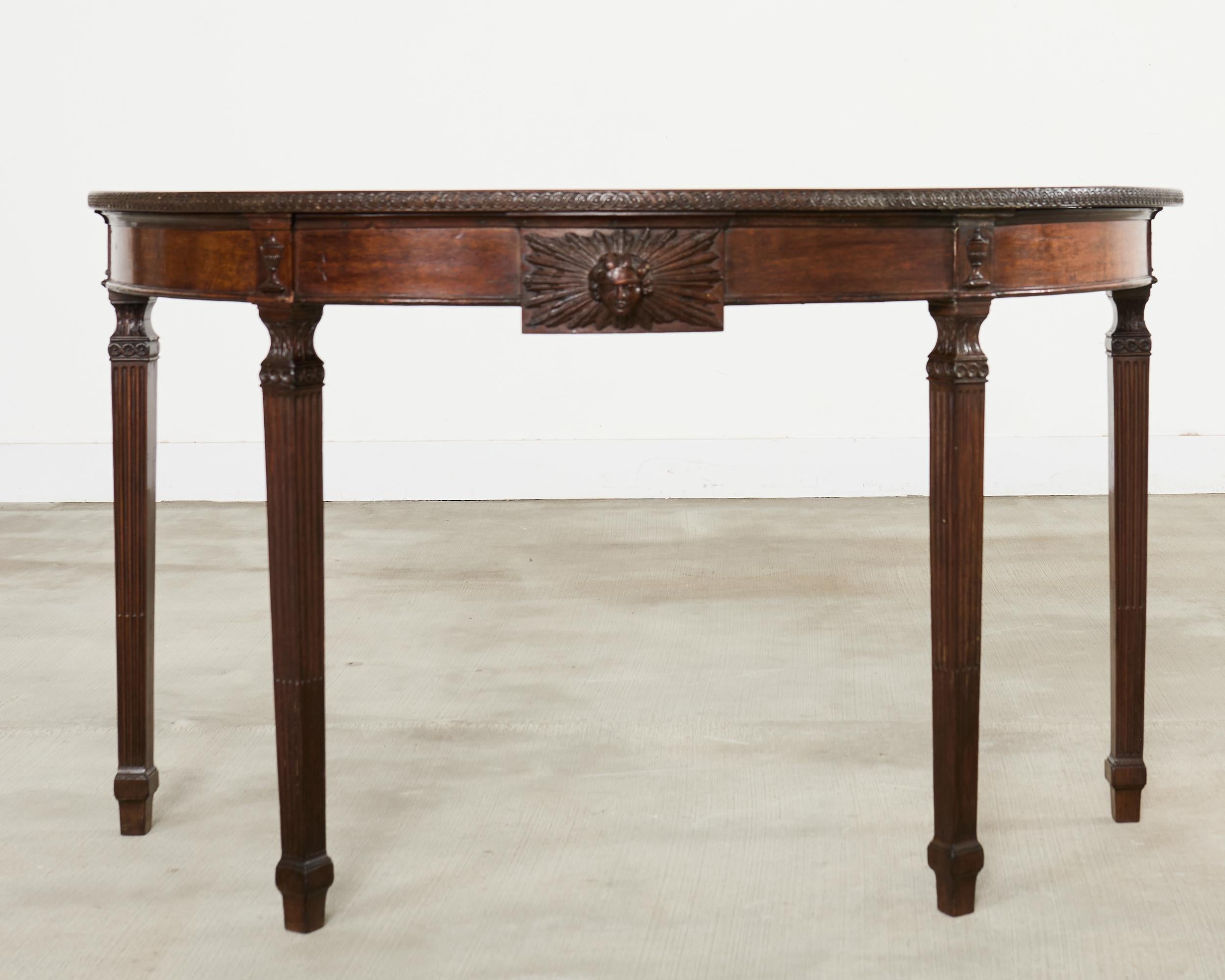 Pair of Italian Neoclassical Walnut Apollo Sunburst Demilunes In Distressed Condition For Sale In Rio Vista, CA