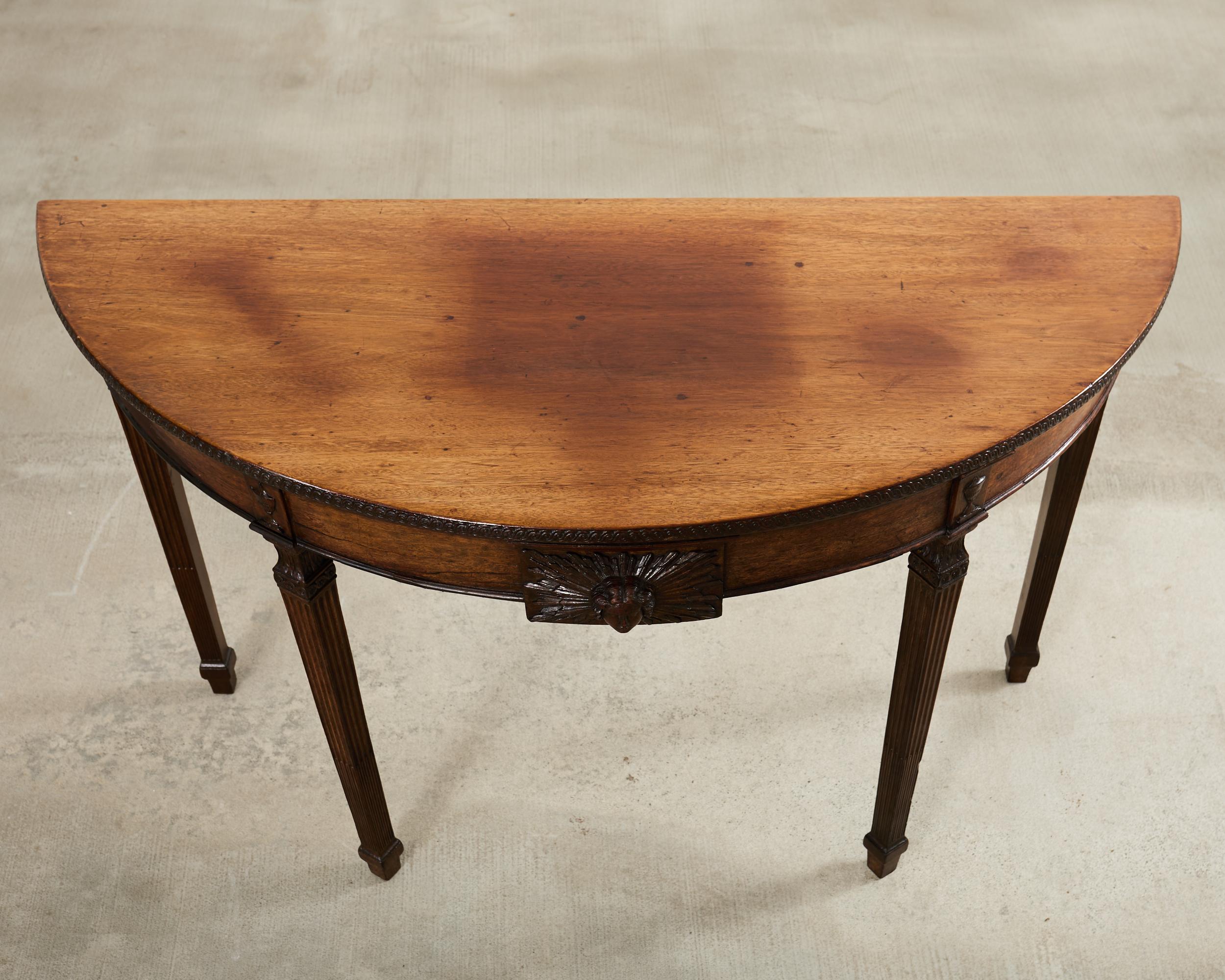 Pair of Italian Neoclassical Walnut Apollo Sunburst Demilunes For Sale 2