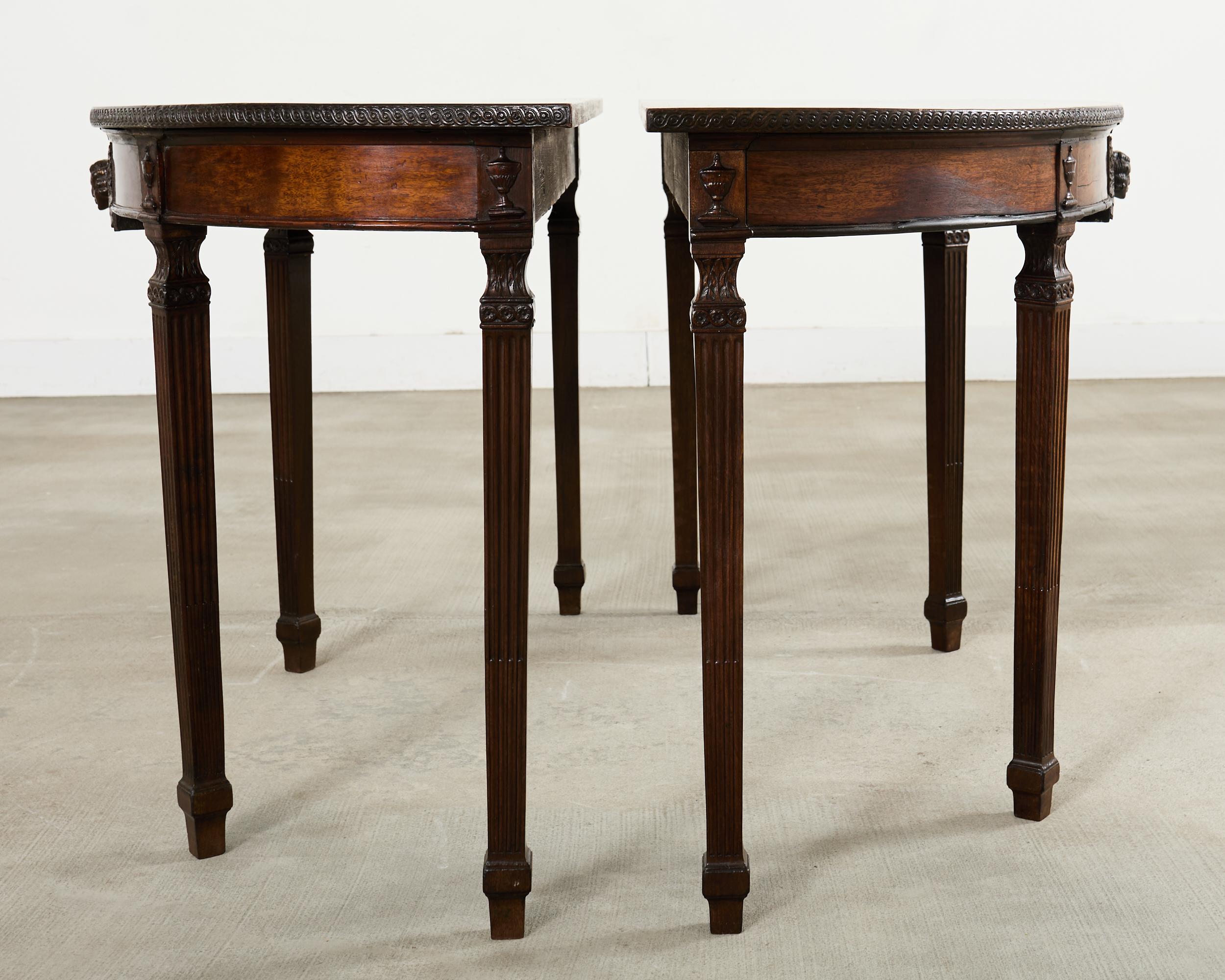 Pair of Italian Neoclassical Walnut Apollo Sunburst Demilunes For Sale 4