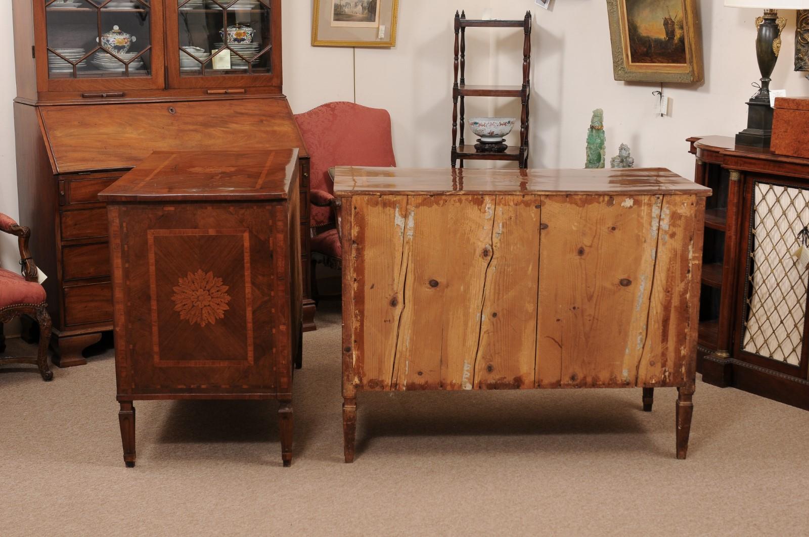 Pair of Italian Neoclassical Walnut Commodes with Foliage Design, 19th Century For Sale 9