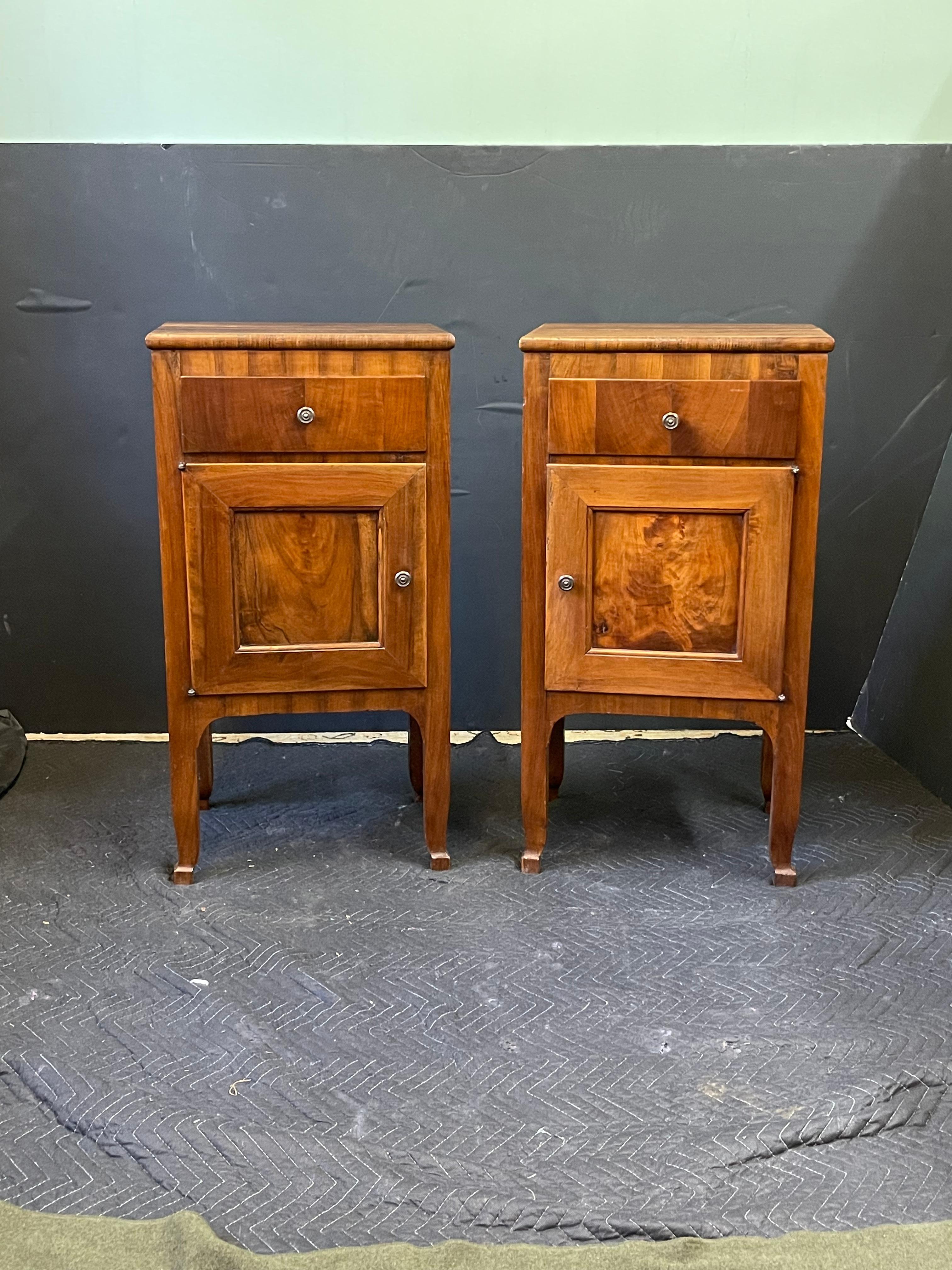 Pair of Italian Neoclassical Walnut Side Cabinets or Nightstands  6