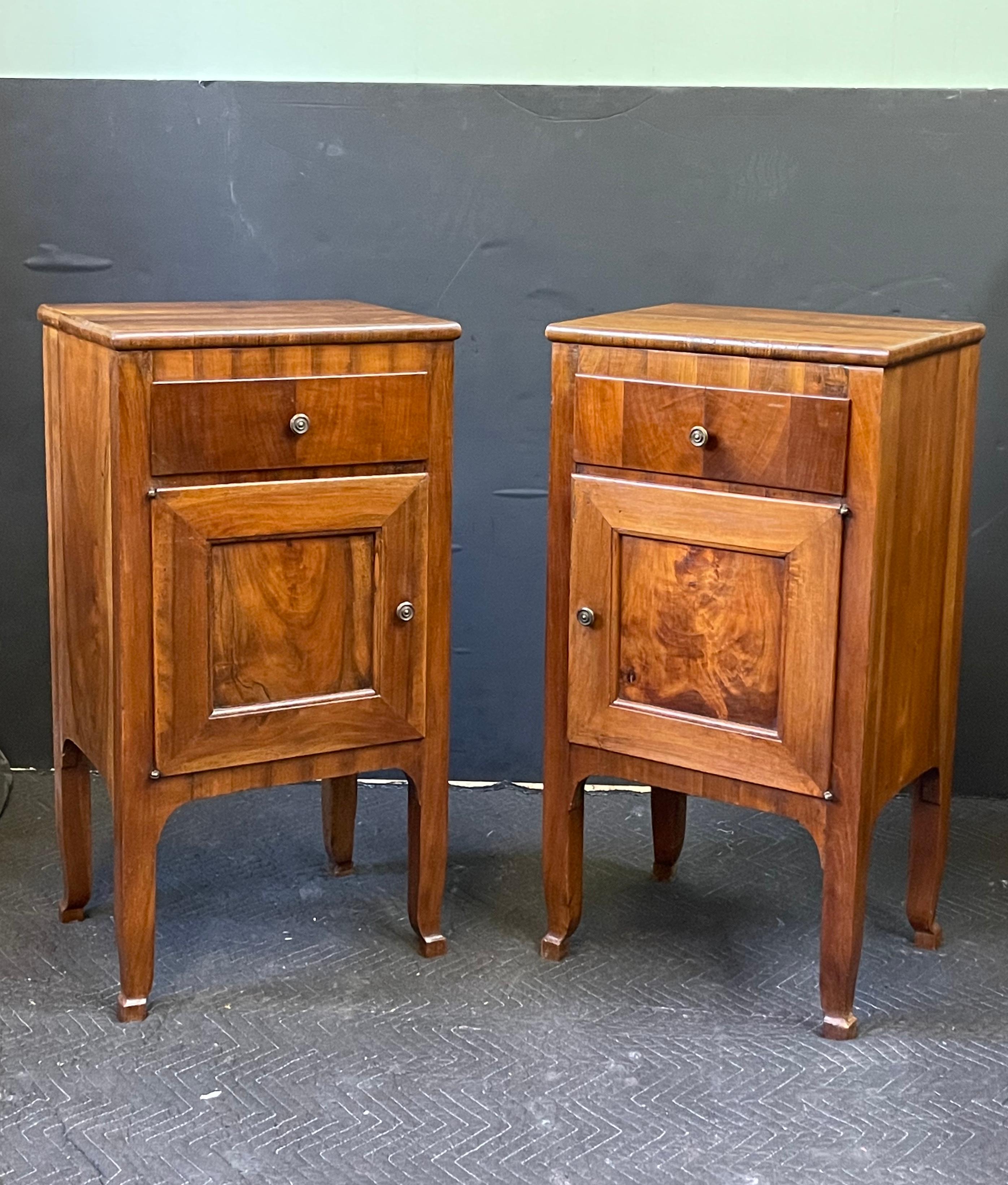 Pair of Italian Neoclassical Walnut Side Cabinets or Nightstands  In Good Condition In Atlanta, GA