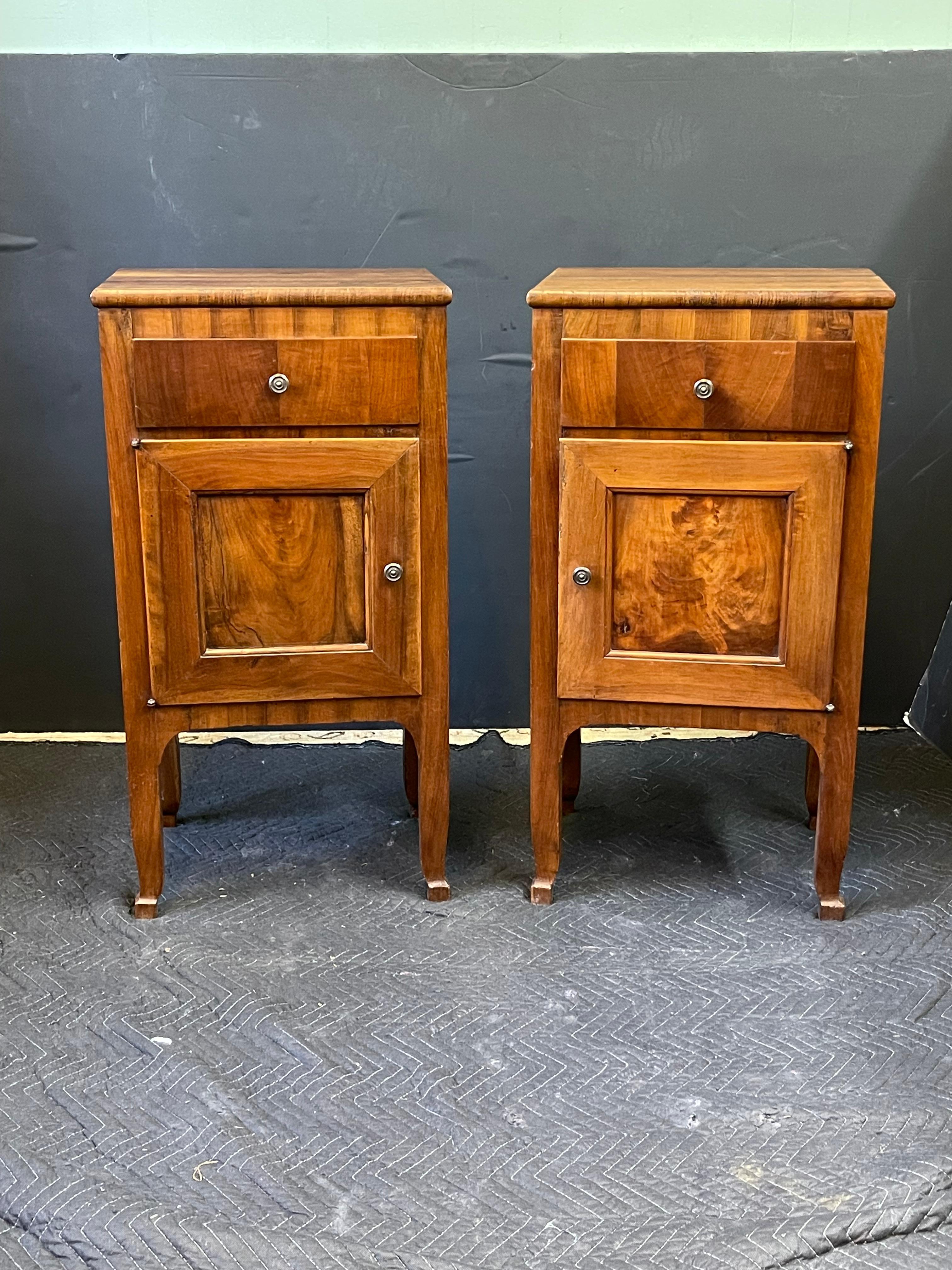 Pair of Italian Neoclassical Walnut Side Cabinets or Nightstands  4