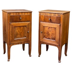 Pair of Italian Neoclassical Walnut Side Cabinets or Nightstands 