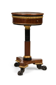 Pair of Italian Neoclassicalal Mahogany and Marble Gueirdon End Table